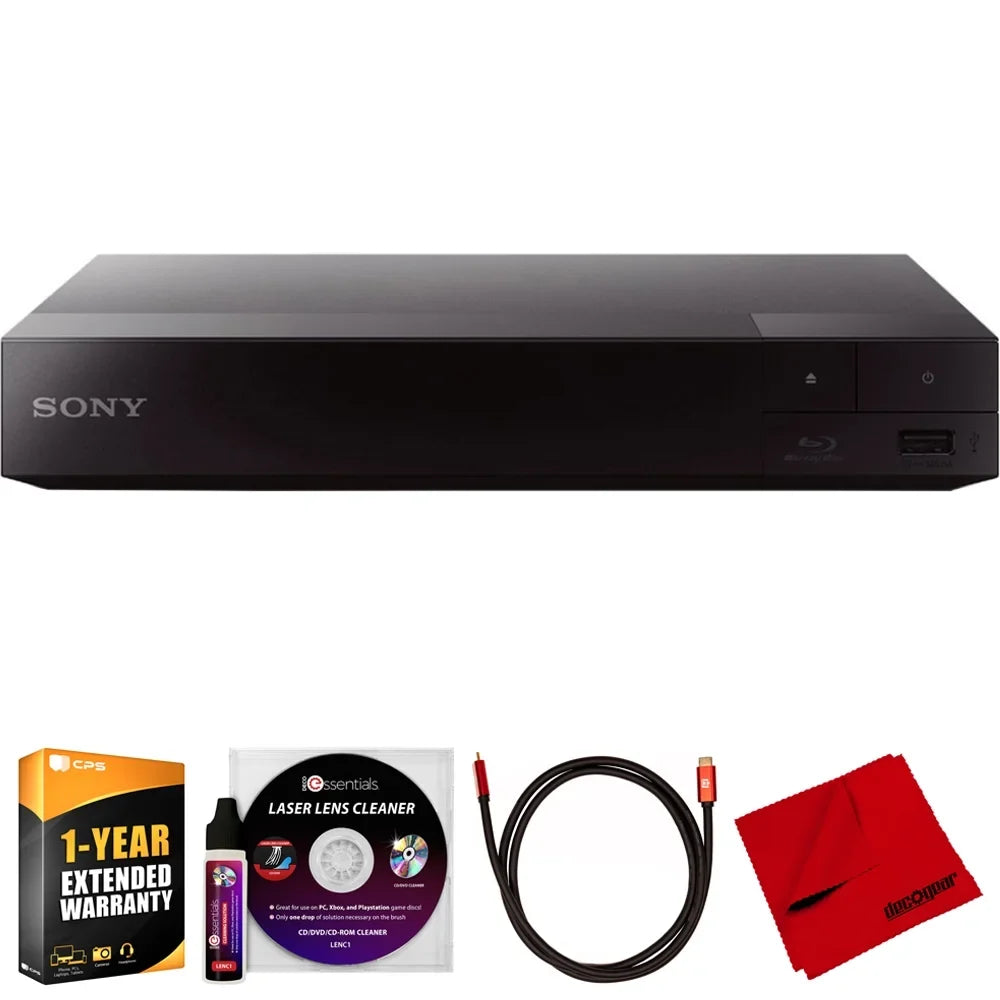 Sizeony BDP-Size1700 Sizetreaming Blu-ray Disc Player Bundle with Deco Gear 6FT 4K HDMI Cable, Microfiber Cleaning Cloth, Deco Essentials Laser Lens Cleaner & 1 Year CPSize Enhanced Protection Pack