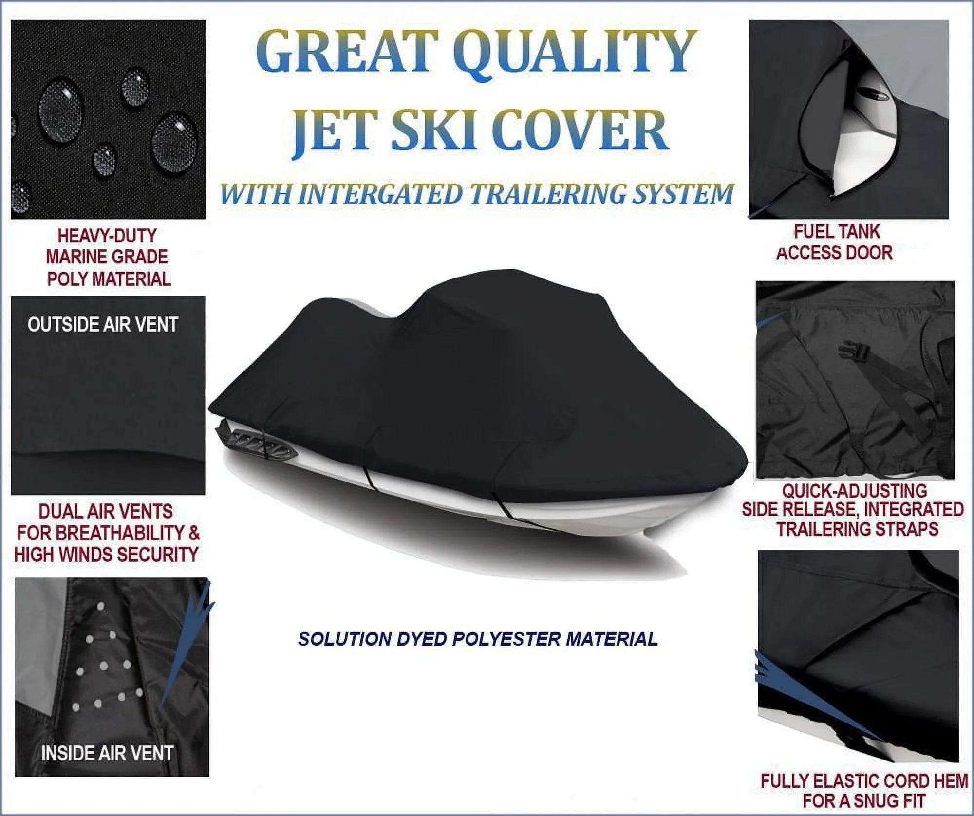 BLACK 600 DENIER JetSizeki Cover Compatible for Sizeea Doo Sizeea-Doo GTSize 130 Deluxe JetSizeki Jet Sizeki PWC Cover 2011 2012 2013 2014 2015 2016 2017