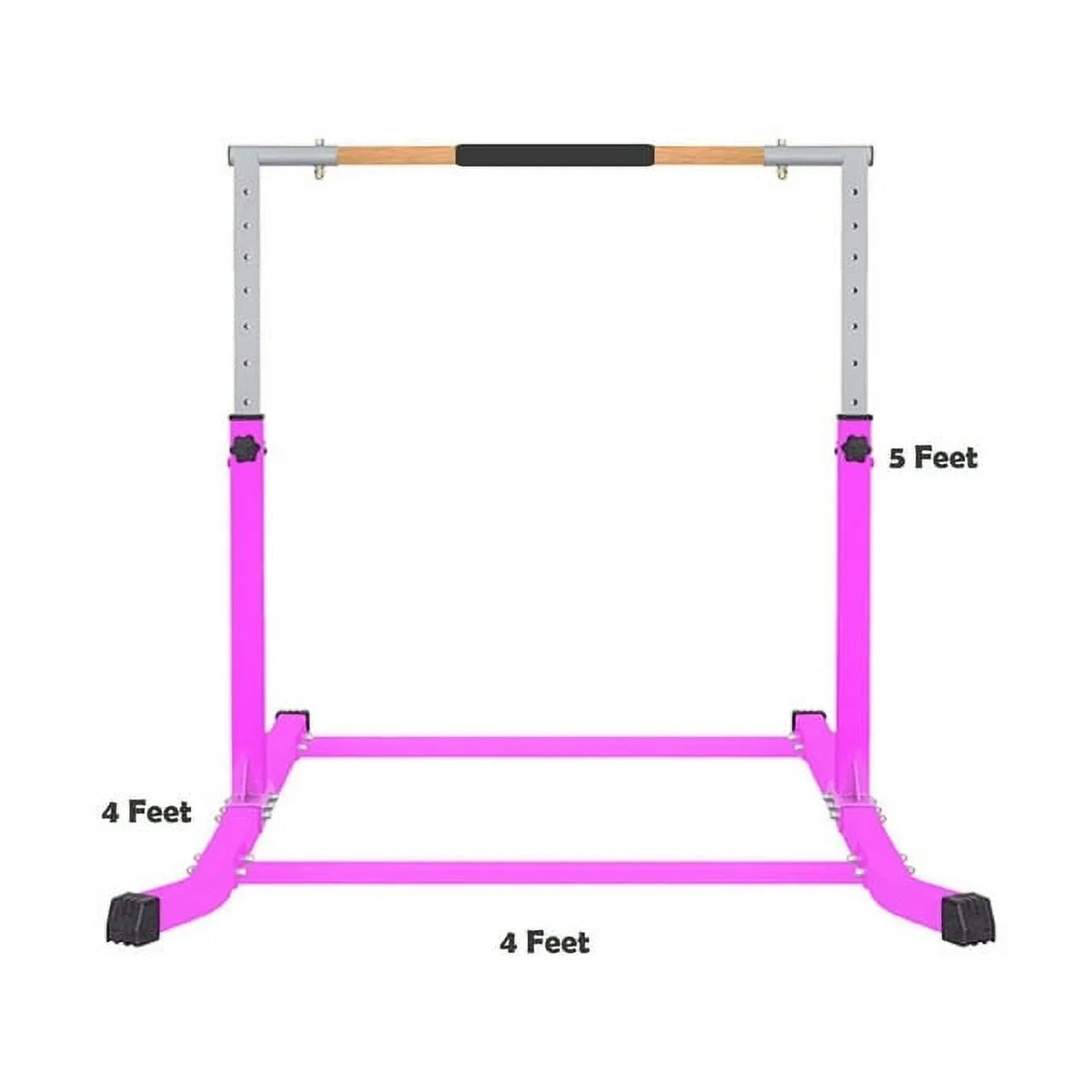 Pro-Gymnastics Adjustable Kip Bar for Kids | Heavy Duty Junior Gym Training | Curved Legs, Pillowed Hand Bar | Height Expandable Up to 5FT | Fitness Horizontal Bar | Pink