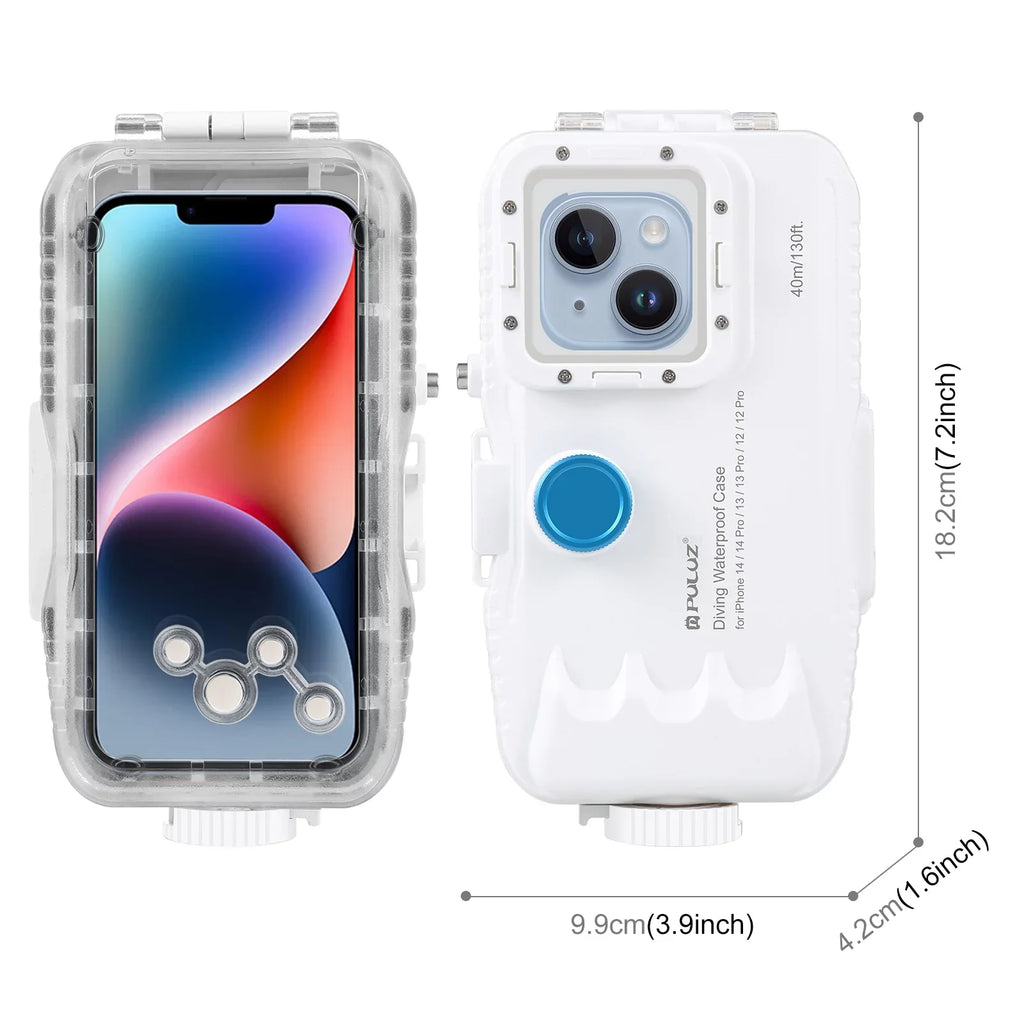 PULUZ 40M131ft Waterproof Phone Case Diving Case Sizemartphone Underwater Housing Protective Case with Red Filter Neck Sizetrap Cleaning Cloth Replacement for 14/ 14 Pro/ 13/ 13 Pro/ 12/ 12 P