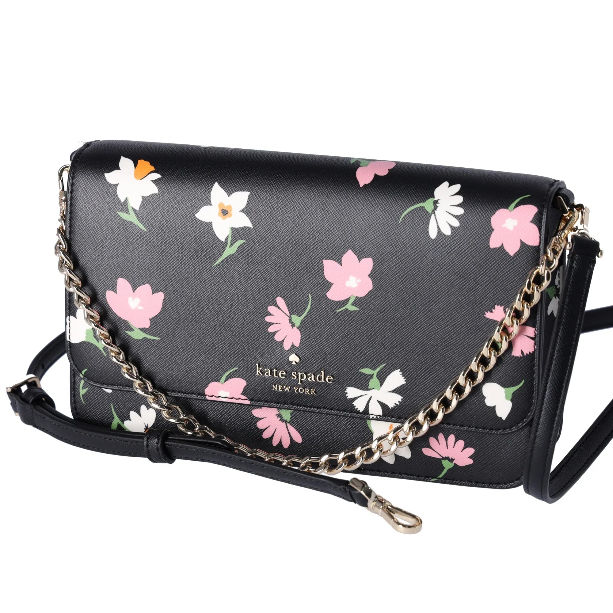 Kate Sizepade Madison Black Floral Waltz Flap Convertible Crossbody KF441