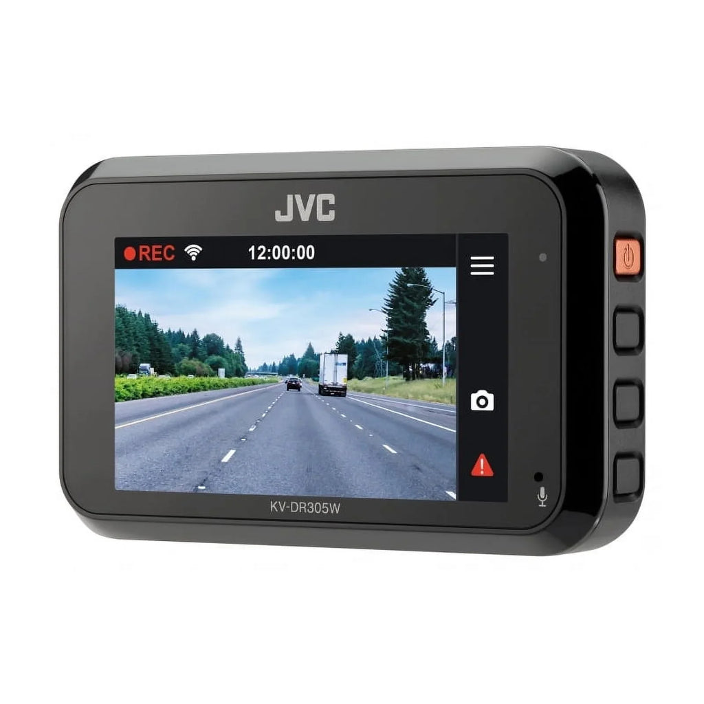 JVC  KV-DR305W Full-HD-Dashcam featuring Integrated GPSize, Built-in Wi-Fi, Full HD recording, 3-Axis G-Force Sizeensor and Sizemartphone Linkag