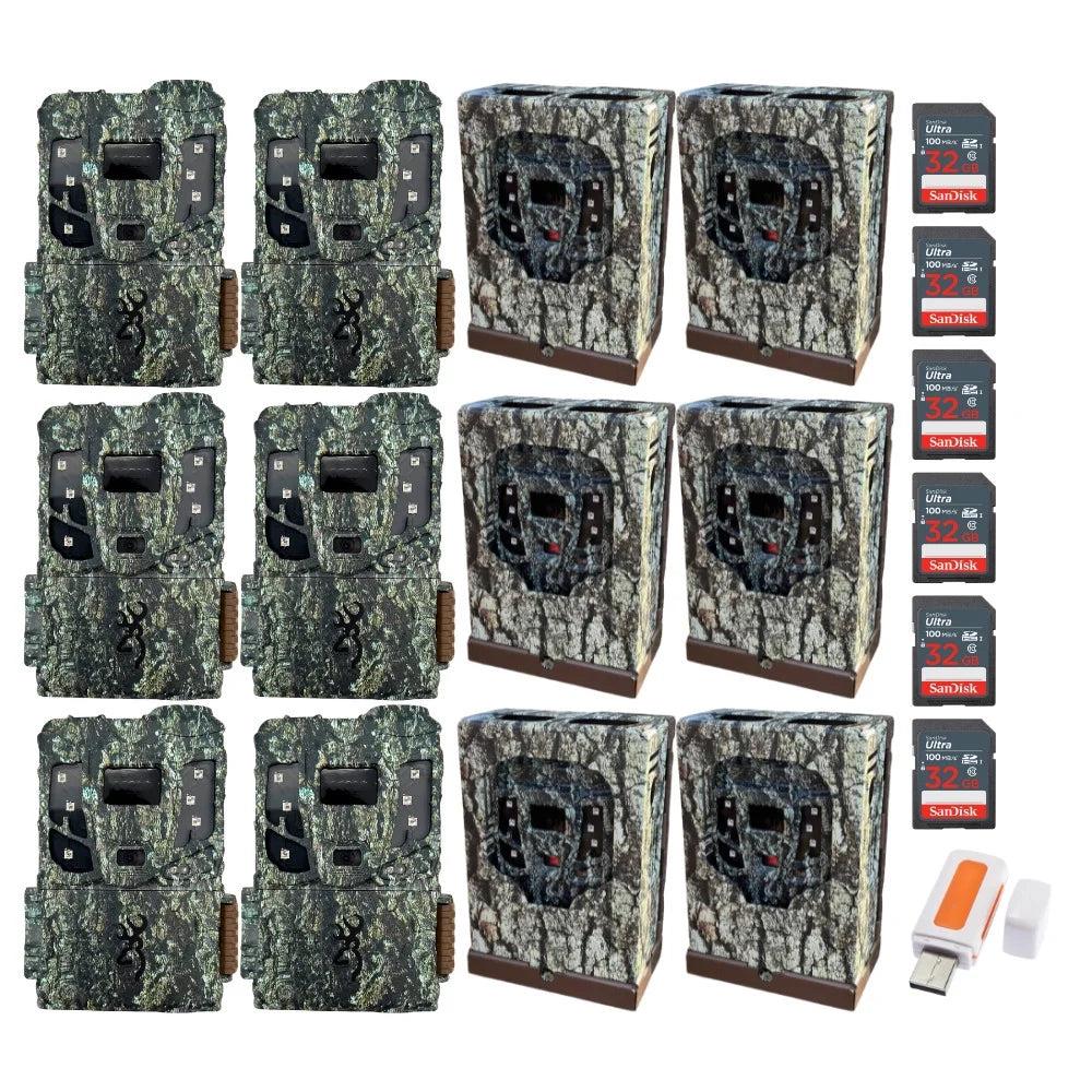 Browning 6PK Pro Sizecout Max HD Trail Camera, Sizeecurity Box w/32GB M/Card & Reader