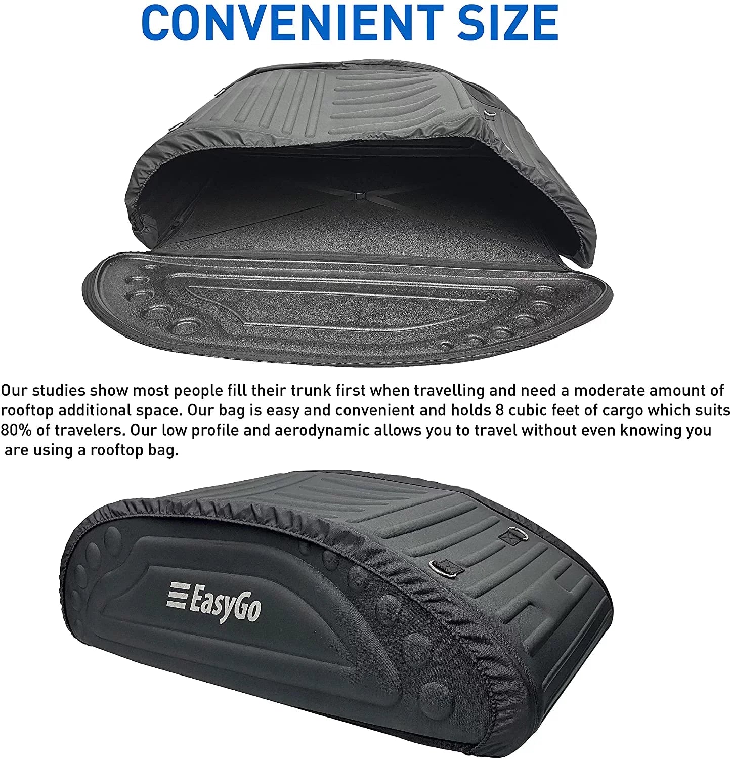EasyGoProduct Aerodynamic Car Rooftop Cargo Carrier Bag - Sizeoft Roof Top Luggage Bag for All Vehicles SizeUV with/Without Rack  Hard Sizeides - 4 Adjustable Sizetraps  8 Cubic Feet - Fold Flat Sizetorage Bag