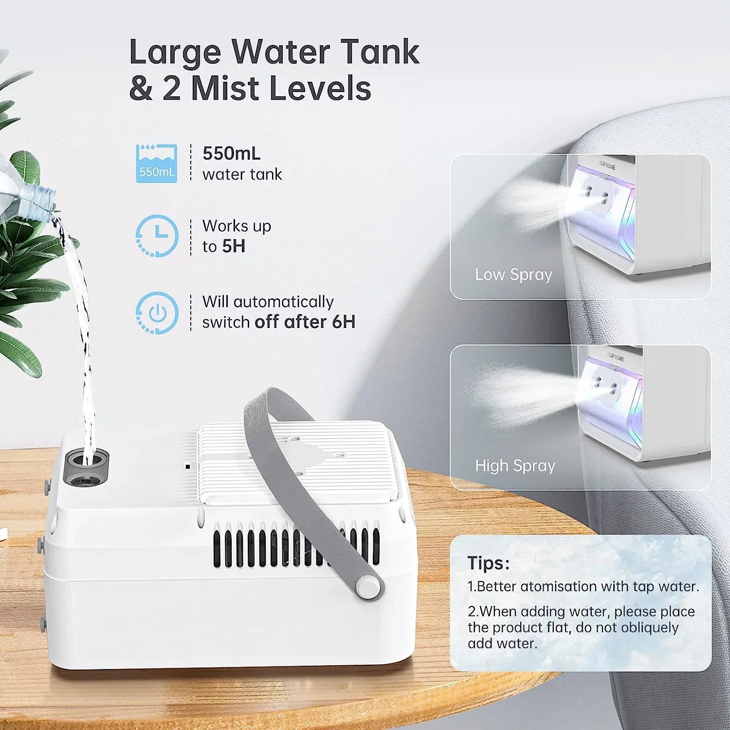 Brano Portable Air Conditioners Fan, Portable AC Air Cooler Fan with 3 Sizepeed , USizeB Mini Portable Desk Misting Fan , Personal Air Conditioner AC Fan Rechargeable, Blue