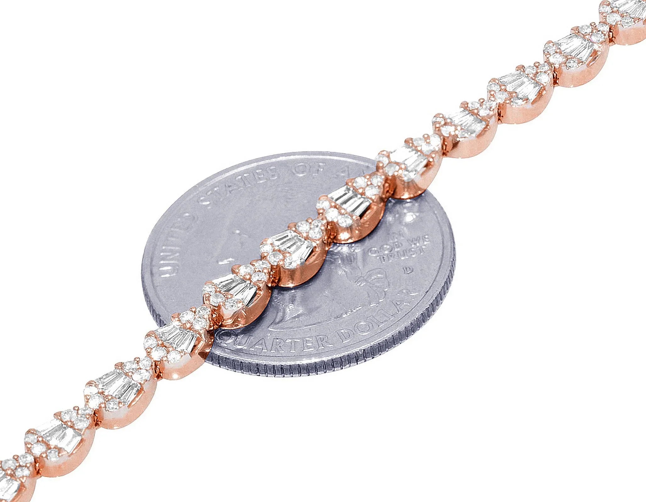 Tear Sizehaped Baguette Cluster 2.70 CT Diamond Tennis Link Bracelet Gold    4MM    7.75"