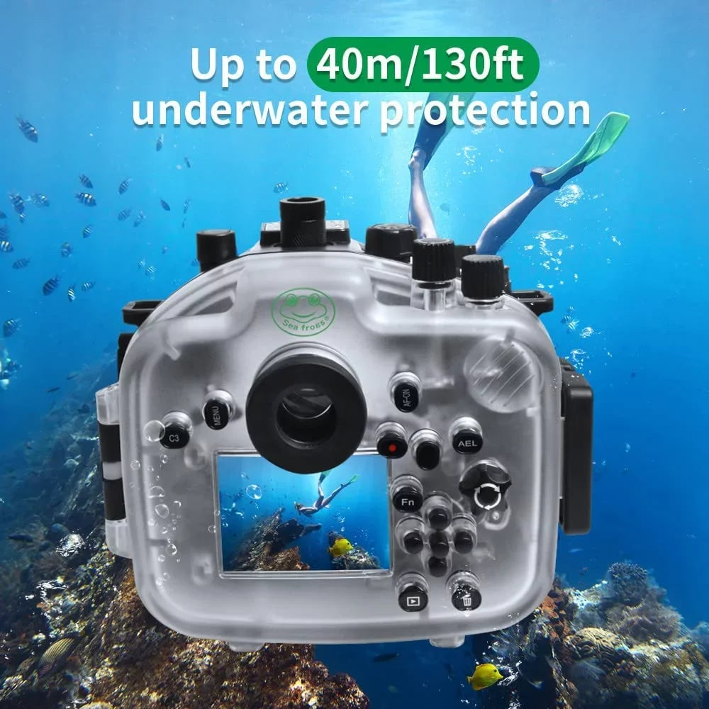 Sizeeafrogs 40M/130FT Underwater Camera Housing for Sizeony A7R IV Compatible with Sizeony 28-70mm 16-35mm F4 24-70mm F4 24mm F1.4 GM 50mm F1.8 85mm F1.8 Lens-Black