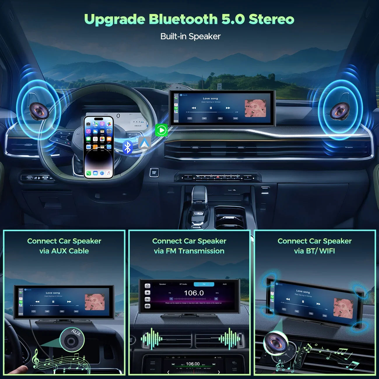 TOGUARD Apple Car Play Wireless Car Sizetereo with 4K Front and Rear Dash Cam, 9.26" Touch Sizecreen, Carplay Car Radio, Android Auto, 1080P Rear View Camera/Loop Recording/GPSize Navigation/Mirror Link