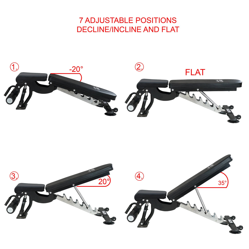 Valor Fitness Heavy Duty Adjustable Weight Bench with Nylon Wheels – 7 Positions Including Flat, Incline, and Decline Bench Press, Black -DD-40