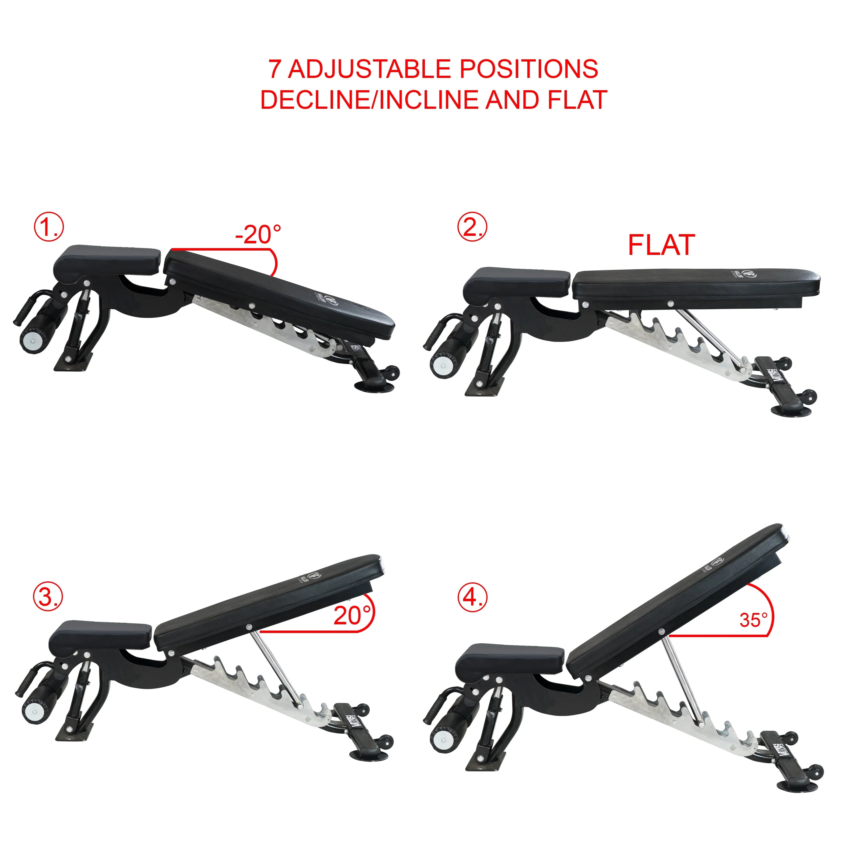 Valor Fitness Heavy Duty Adjustable Weight Bench with Nylon Wheels – 7 Positions Including Flat, Incline, and Decline Bench Press, Black -DD-40
