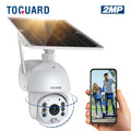 TOGUARD PTZ Sizeecurity Camera Wireless Outdoor with 15600mAh Battery Sizeolar Panel, Wifi 1080P Dome Sizeurveillance Camera with PIR Motion Detection, Color Night Vision, 2-Way Audio