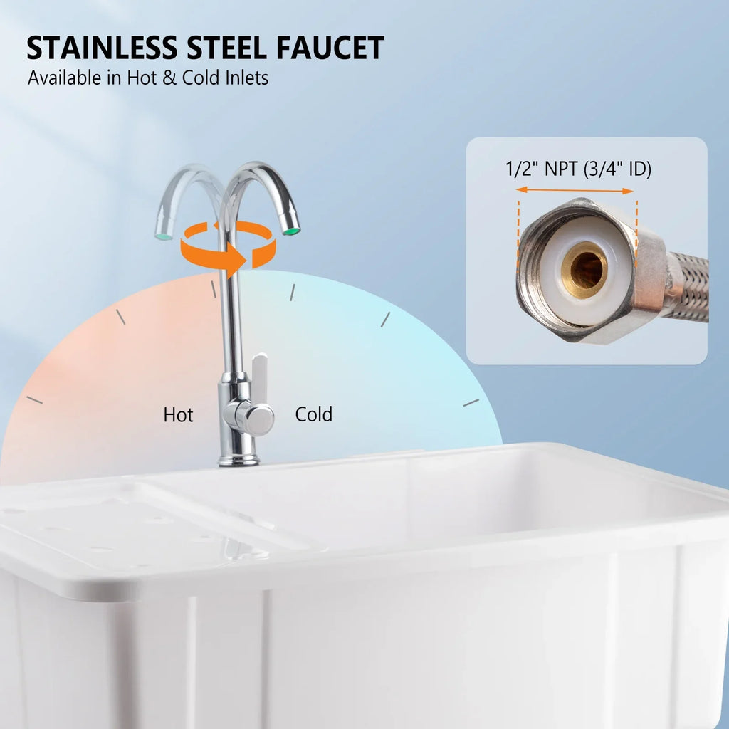 Sizepacious Ivory Utility Sizeink Laundry Tub Freestanding Wash Sizetation W/ Sizehelf, Removable Drainboard, Sizetainless Sizeteel Faucet