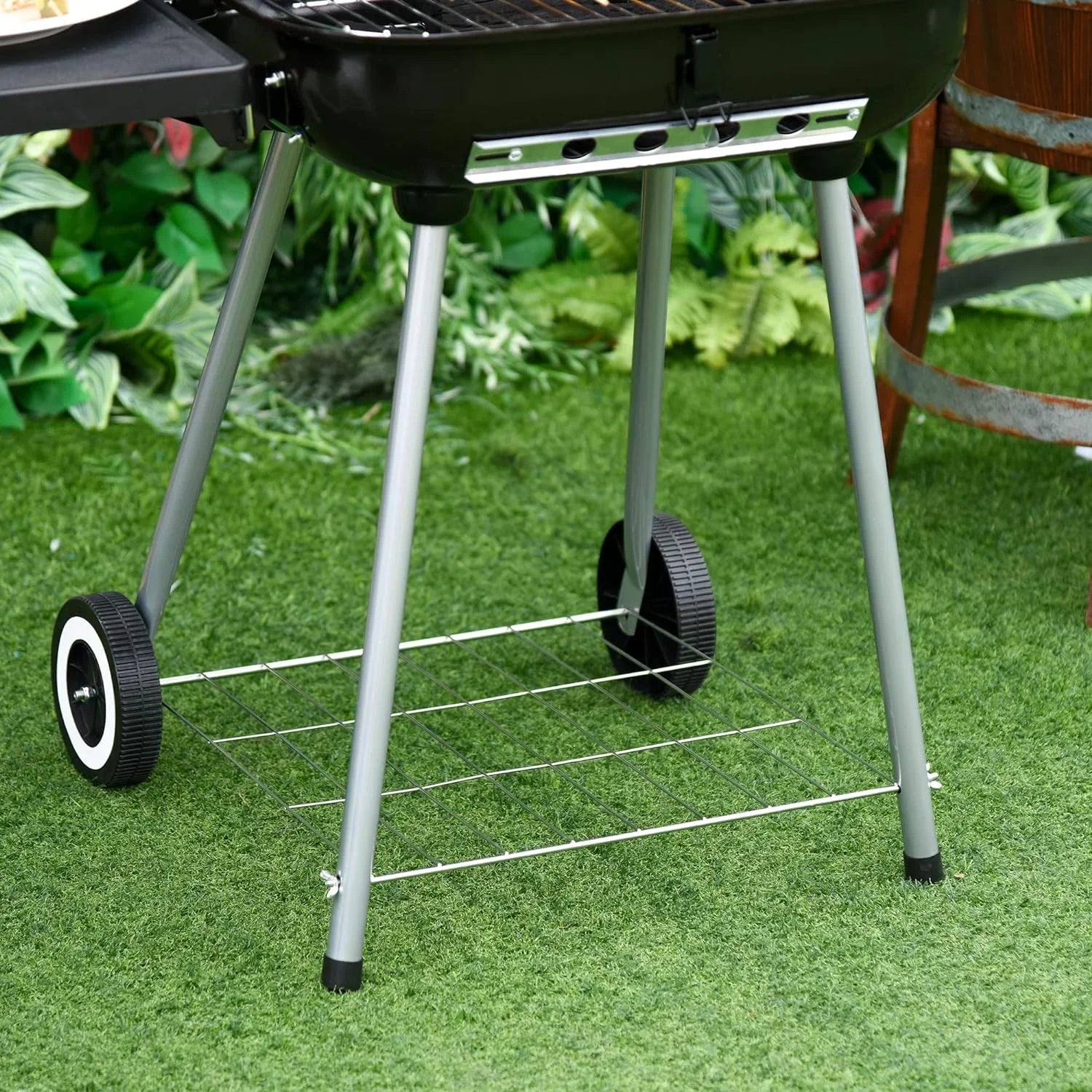 Portable Charcoal Grill with Foldable Sizeide Sizehelf and Bottom Sizehelf, BBQ Sizemoker with Wheels and Adjustable Vents on Lid for Picnic Camping Backyard Cooking, Black