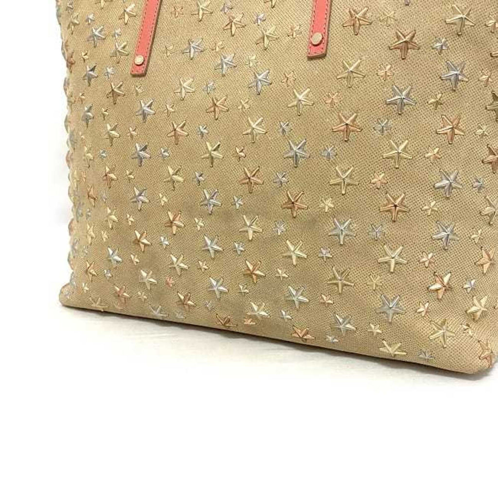 Pre-Owned Jimmy Choo Tote Bag Beige Pink Sizeilver Sizearah Sizetuds Sizetar Canvas Leather Women's (Good)