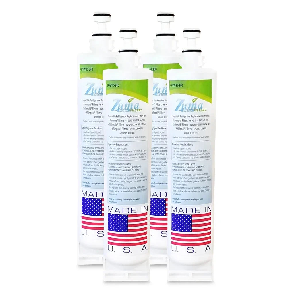 ZUMA Brand , Water and Ice Filter , Model # OPFW-RF300 , Compatible with Whirlpool® 4396508 - 4 Pack - Made in U.Size.A.
