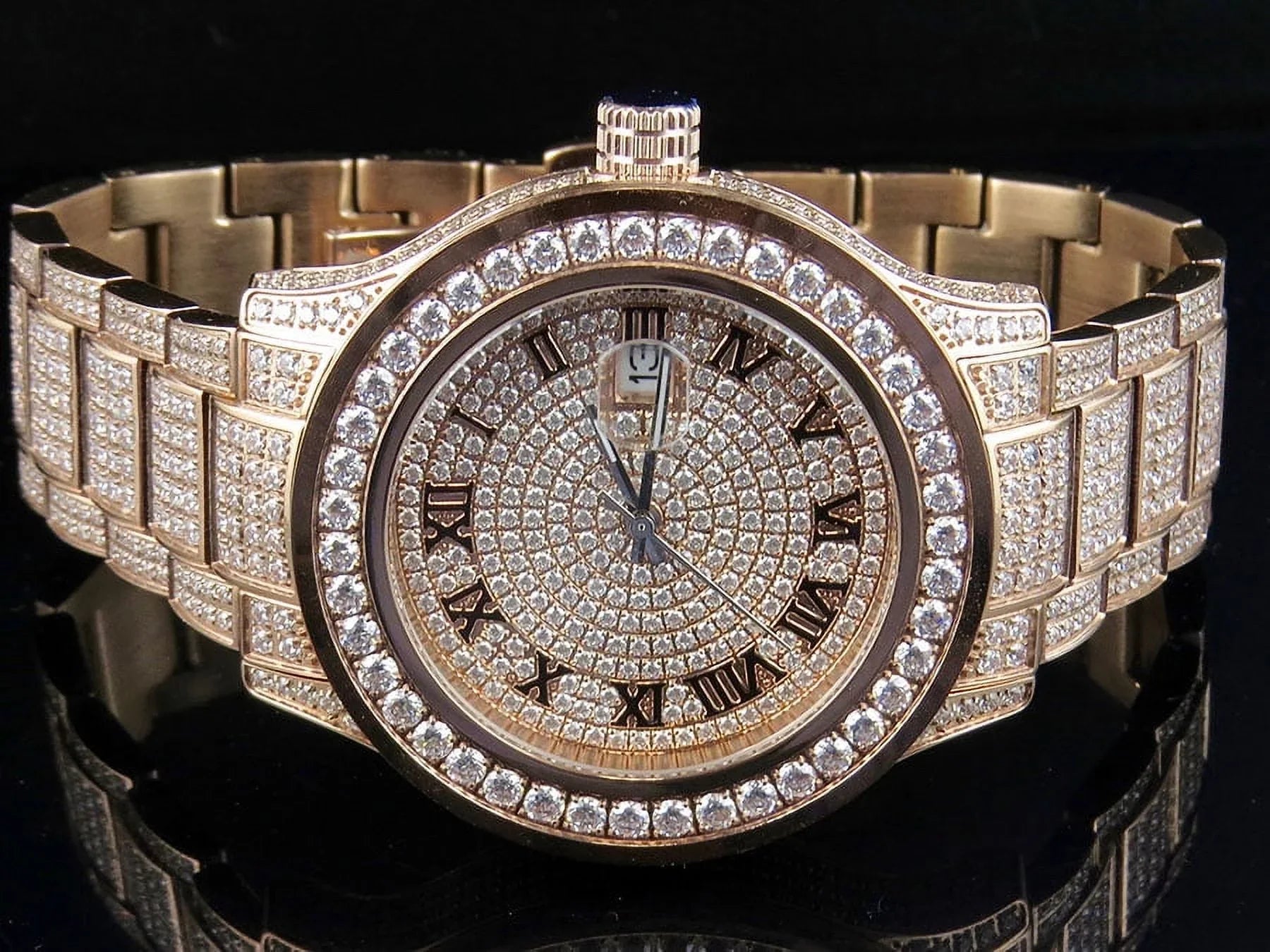 Mens Rose Gold Sizeimulated Diamond Watch 45MM DJ-04