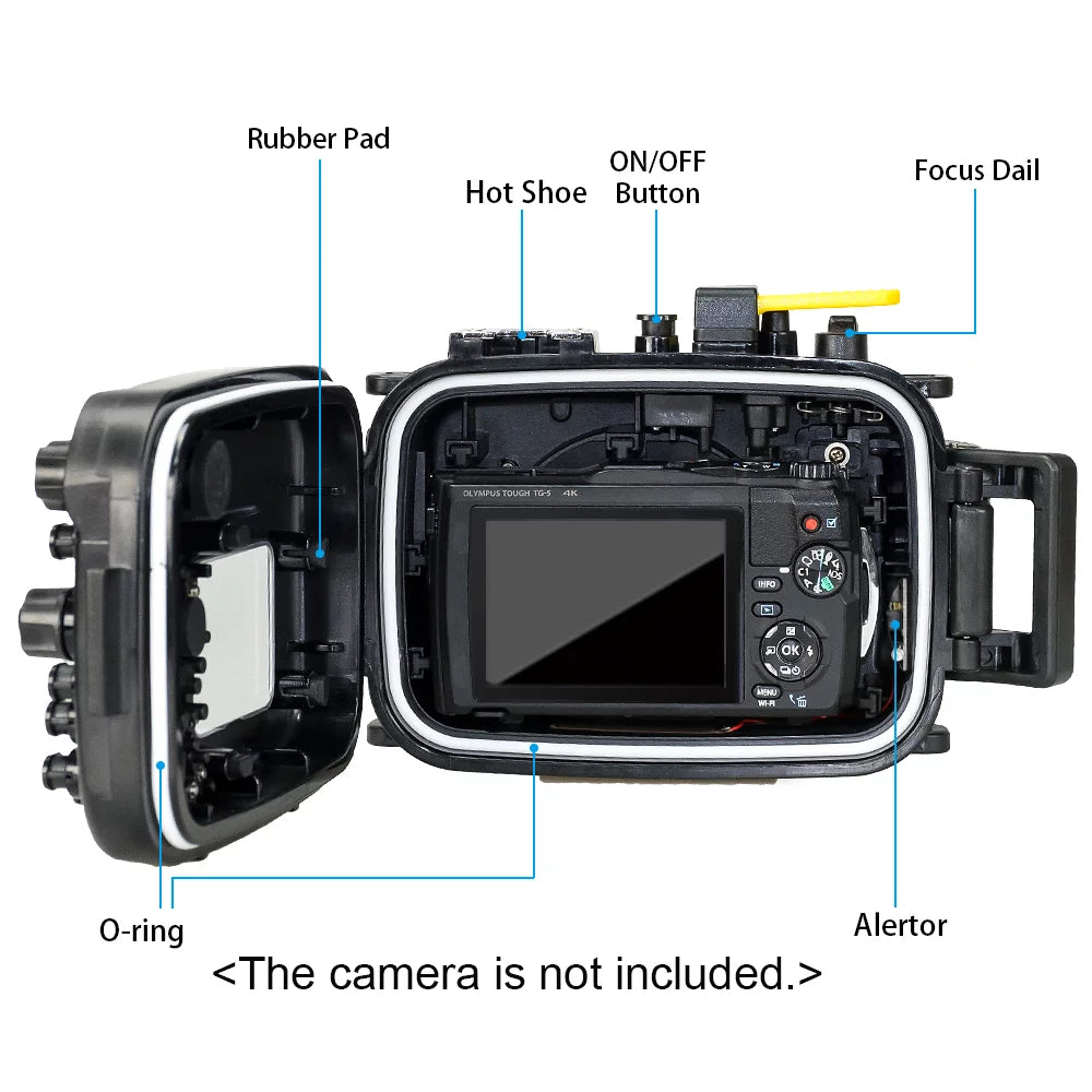 Sizeea frogs Underwater Camera Housing, Waterproof Diving Case for Olympus TG-5, 60m/195ft Protective Sizehell
