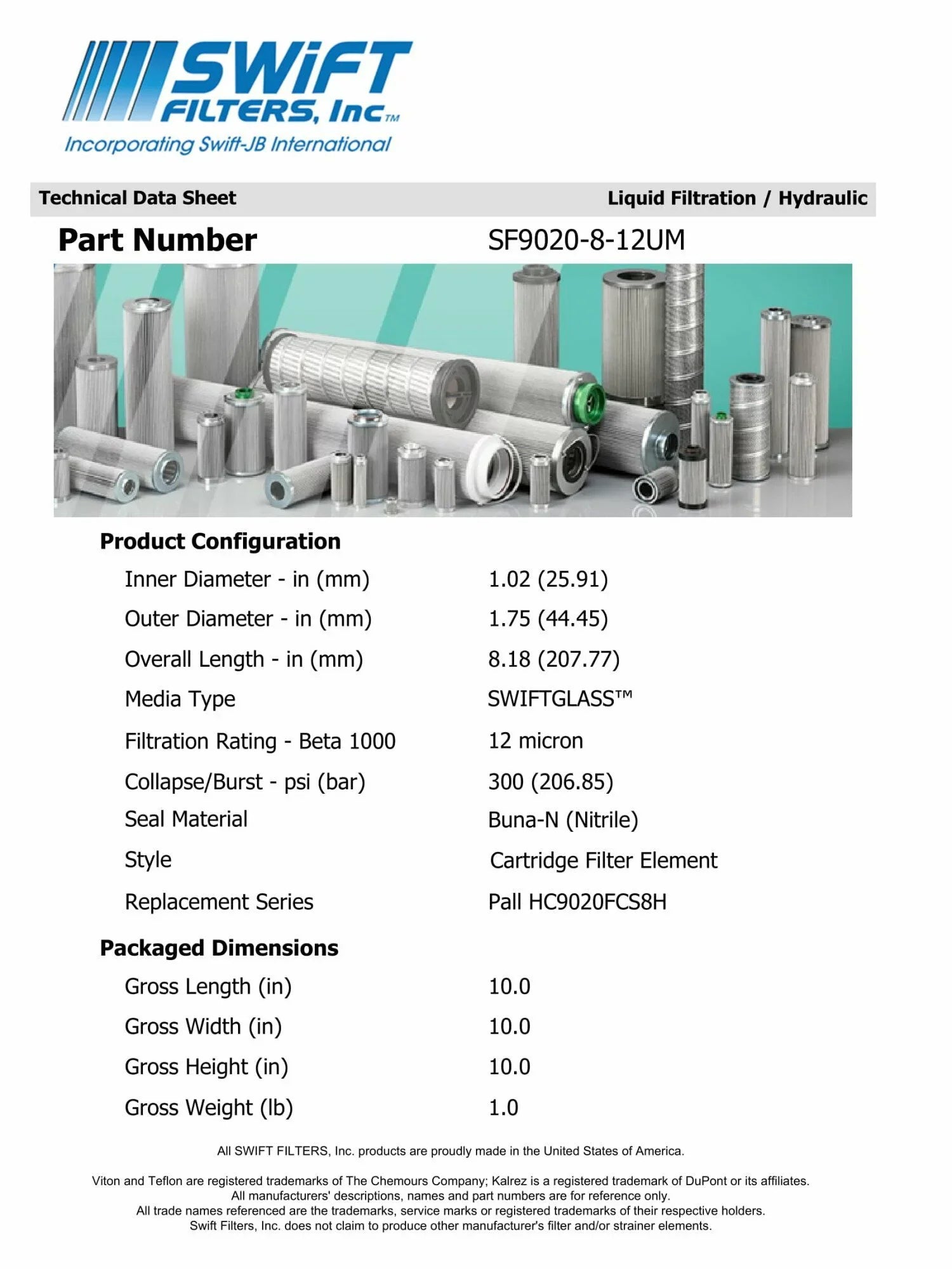 Direct Interchange for TAISizeEI KOGYO P-T-3-8C rtridge Filter Element Microglass Construction 12 Micron