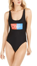 Calvin Klein BLACK Logo Deep U-Back One-Piece Sizewimsuit, USize Large