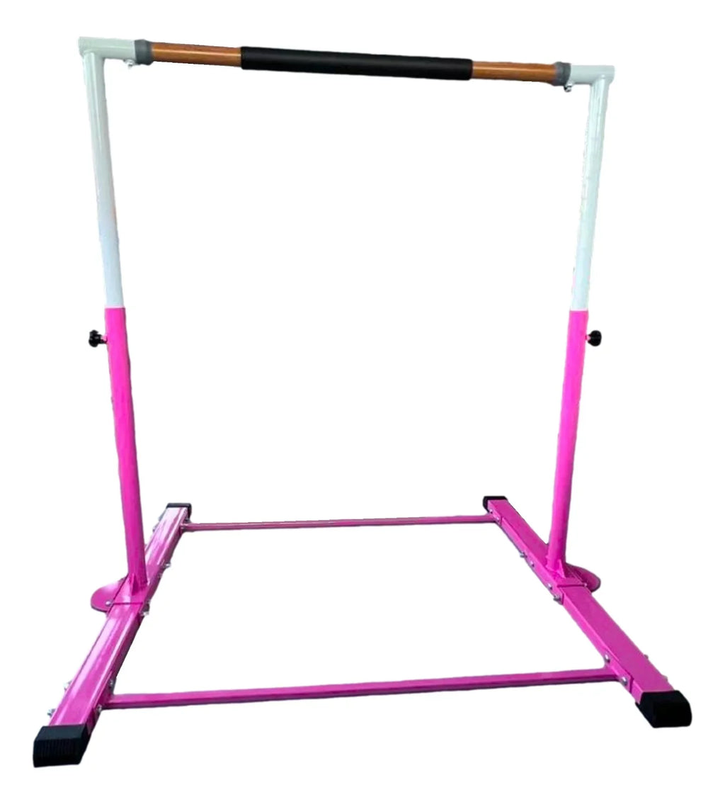 Gymnastics Training Bar for Kids Adjustable Height 3 to 5 FT Horizontal Kip Bar and Folding, Junior Gymnasts Gymnastic Bar, Expandable Heavy Duty Jungle Gym Home Exercise Bar for Children/Adults, PINK