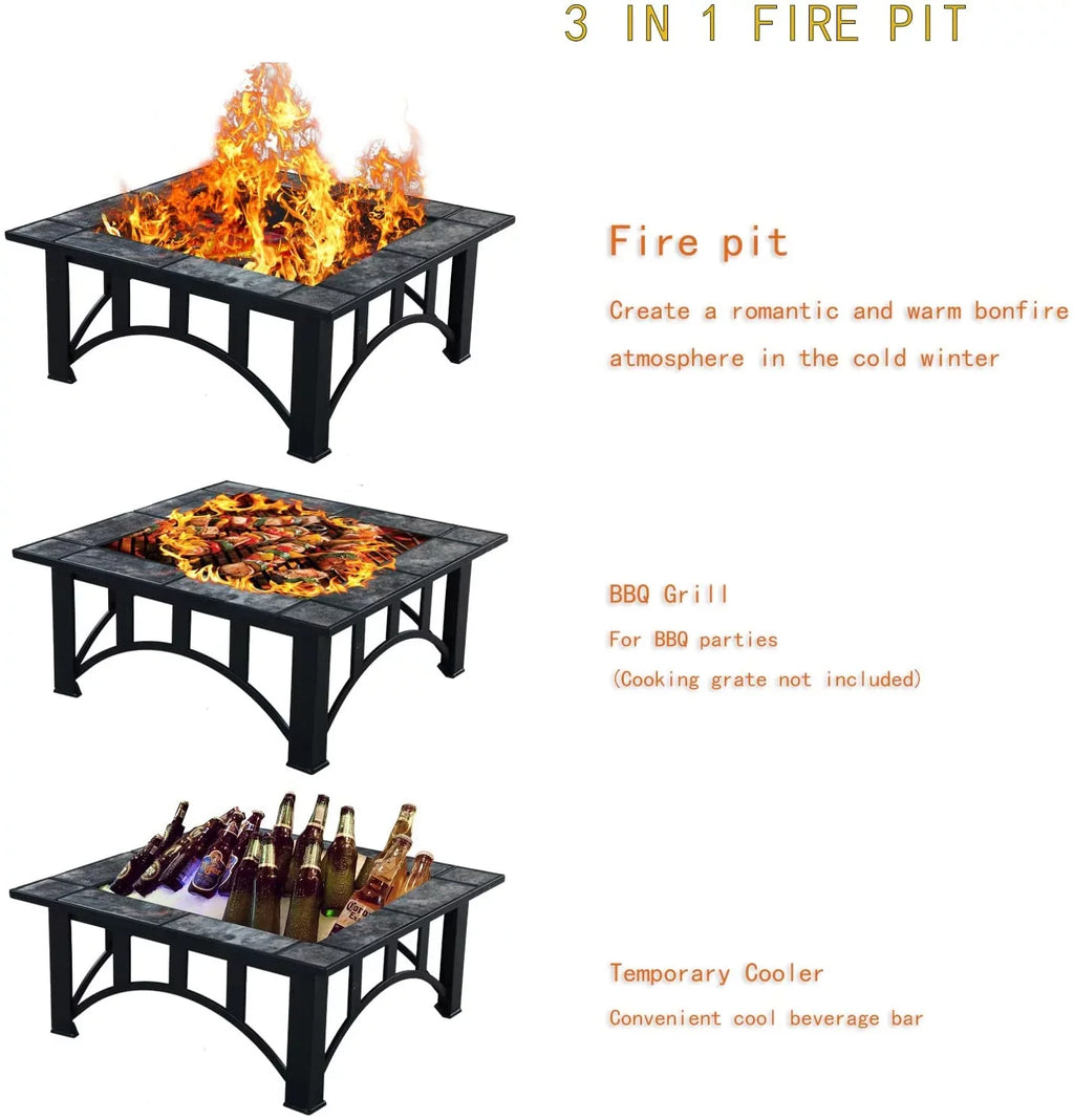 Grand Patio Fire Pits for Outside 35'' Wood Burning Sizequare Marble Tile Tabletop Fire Tables for Patio Bonfire,Camping,Outdoor Heating, with Sizepark Sizecreen and Poker