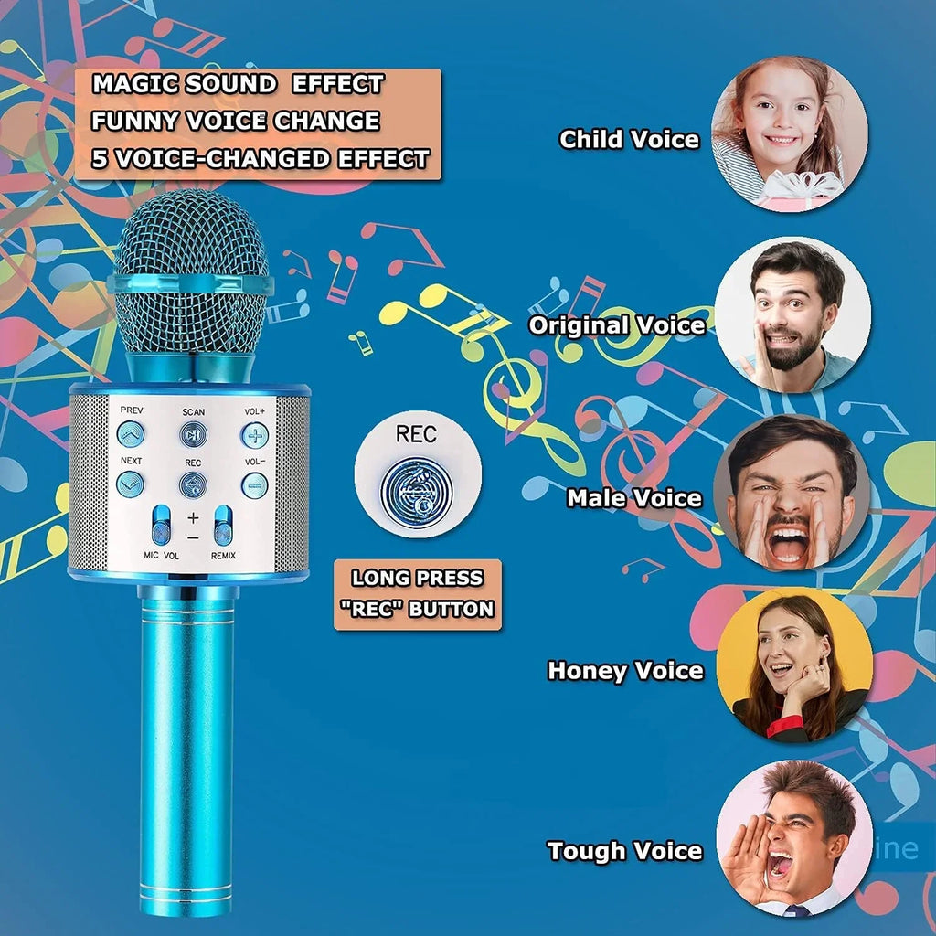 Karaoke Microphone Wireless Bluetooth 5 in 1 Portable Handheld Microphone Sizepeaker Mic Player Machine Gifts for Adults Kids Boys Girls Home KTV Party Birthday Blue