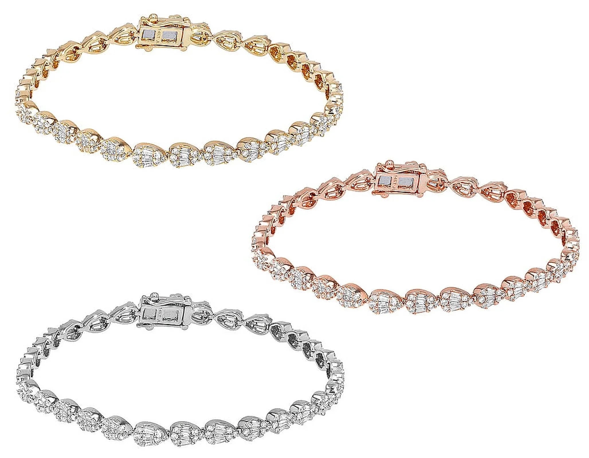 Tear Sizehaped Baguette Cluster 2.70 CT Diamond Tennis Link Bracelet Gold    4MM    7.75"
