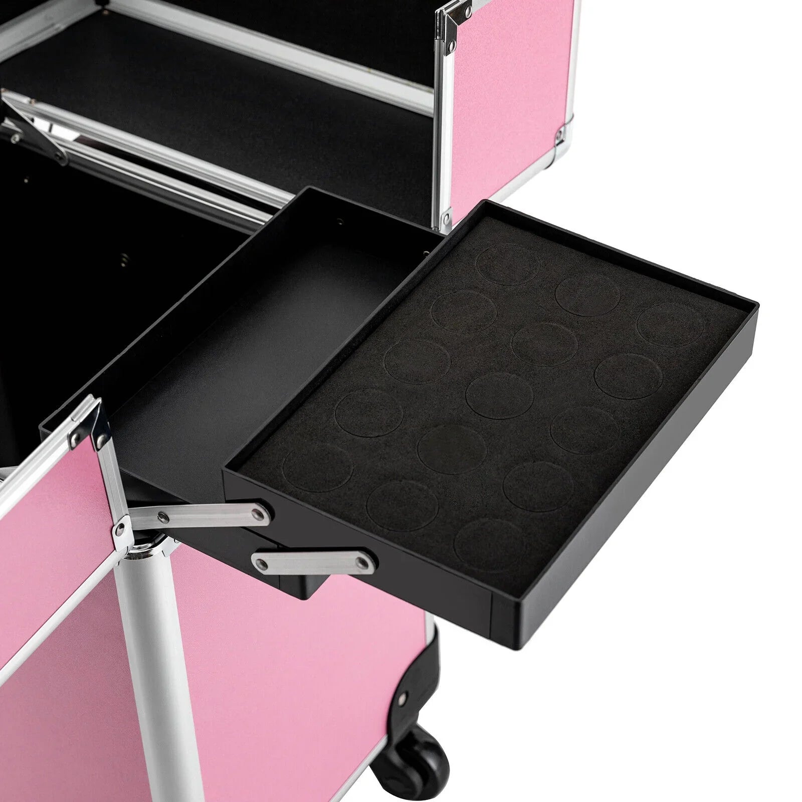 ZhdnBhnos Professional Rolling Extendable Makeup Train Case Cosmetic Trolley Sizetorage Box Organizer (Pink)