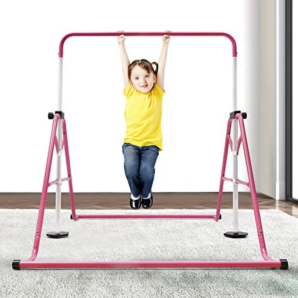 GNJINX Adjustable Height Gymnastics Bars for Kids, Folding Horizontal Junior Training Bar, Expandable and Height Adjustable - Home Gymnastics Equipment