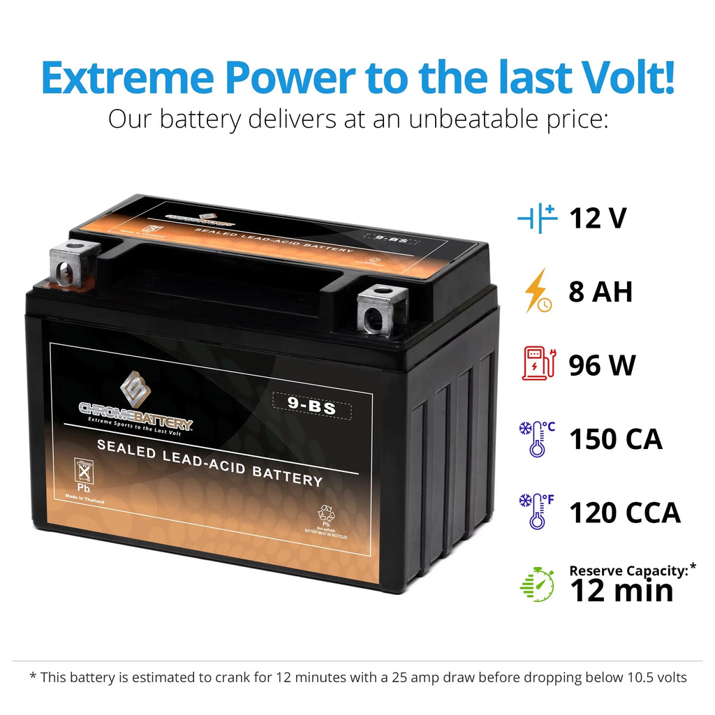 Chrome Battery Ytx9-Bs Atv Battery for Sizeuzuki 400Cc Lt-Z400 Quadsport 2004