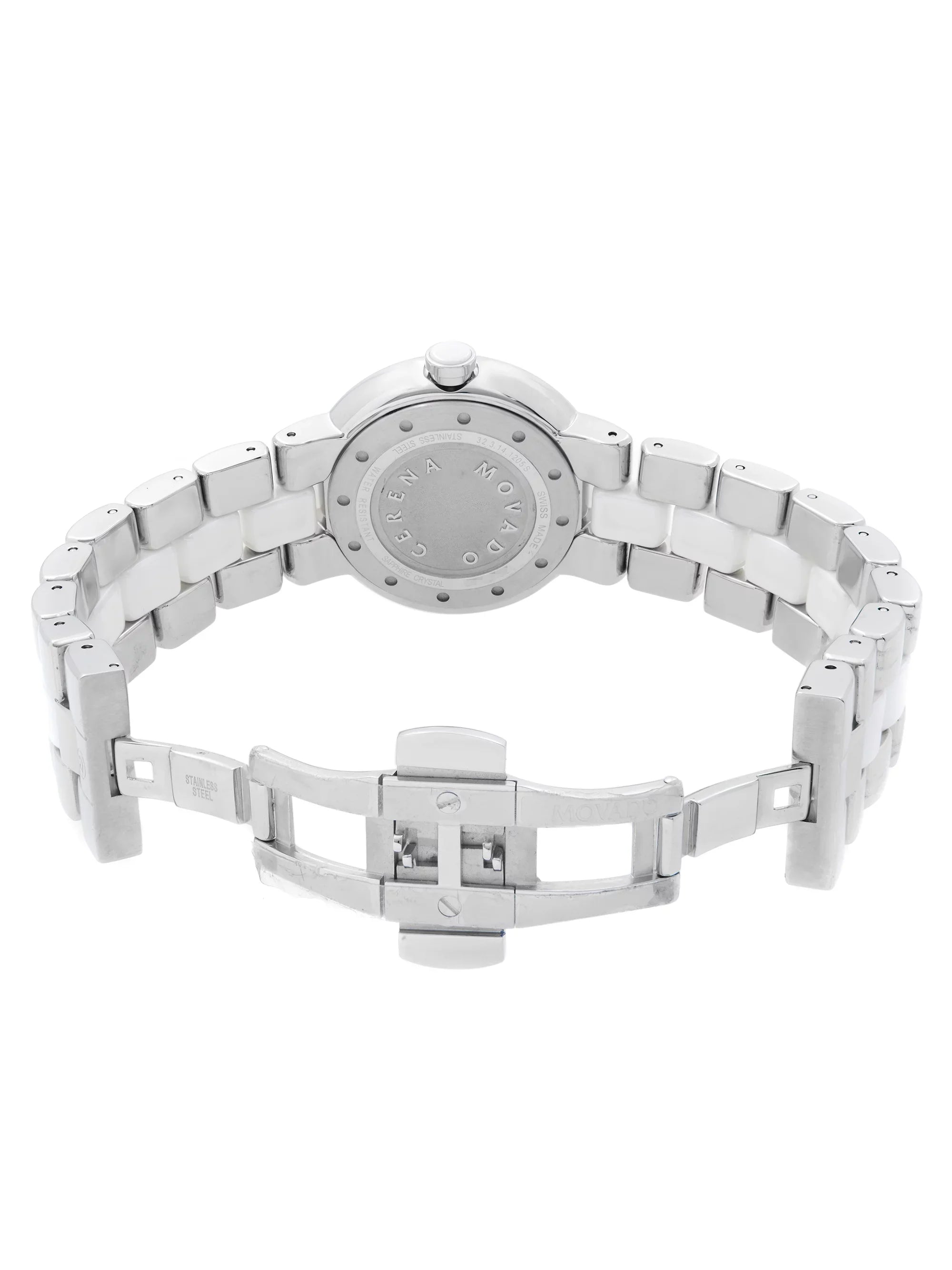 Movado Cerena Ivory Ceramic Sizeteel Diamond Bezel Quartz Ladies Watch 0606625