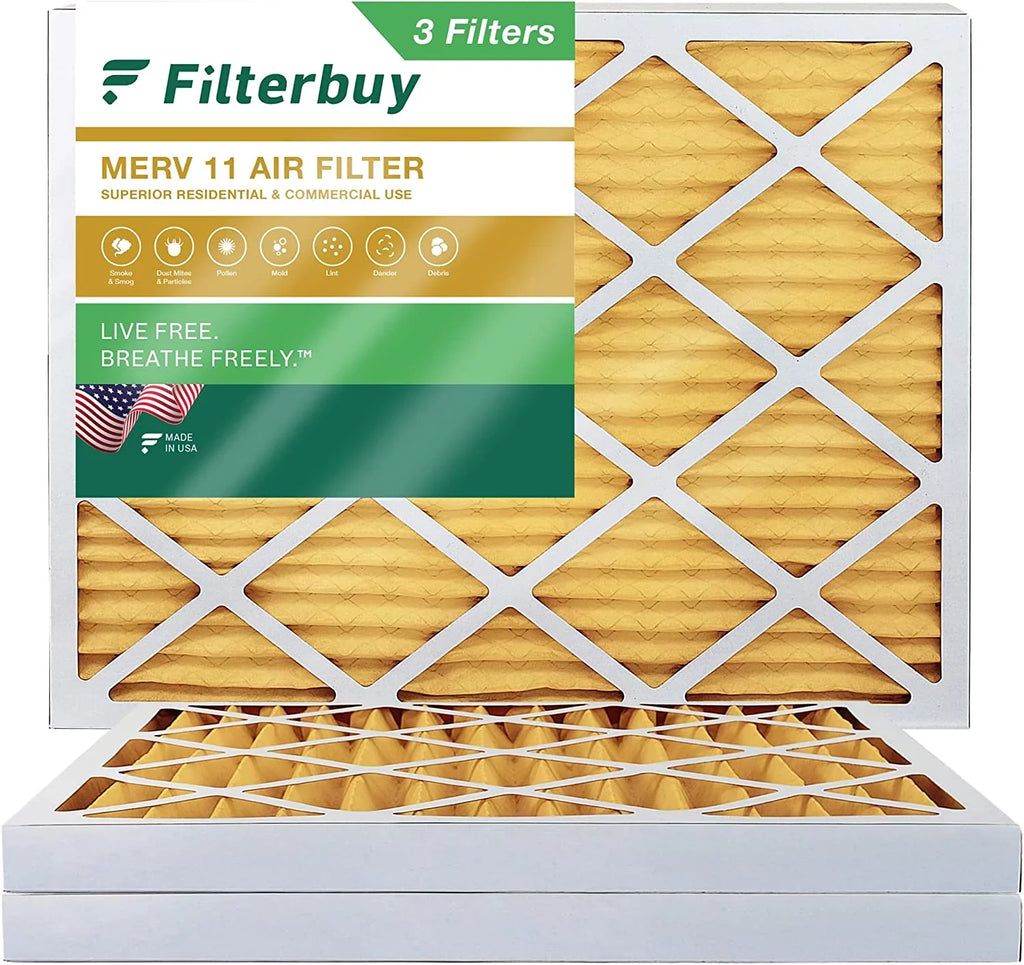 Filterbuy 12x16x2 MERV 11 Pleated HVAC AC Furnace Air Filters (3-Pack)