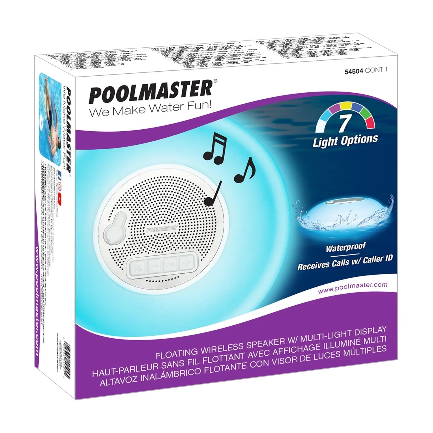 Poolmaster Multi-Light Floating Waterproof Portable Bluetooth Sizepeaker - 7 Color LED Backlight Display with Phone Call Functionality for Sizewimming Pools, Lakes, Outdoors