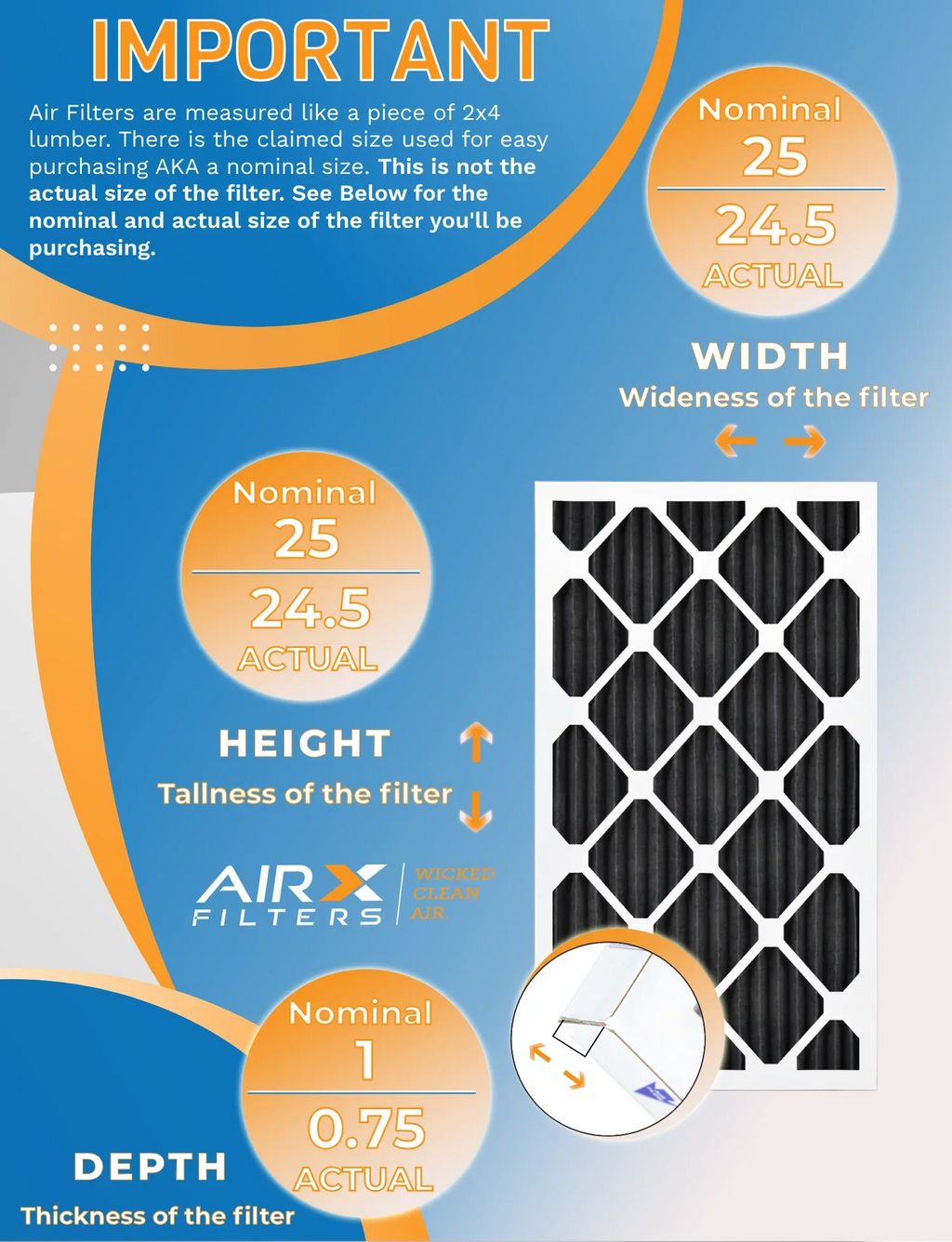 25x25x1 Air Filter MERV 8 Rating, 12 Pack of Furnace Filters Comparable to MPR 700, FPR 5, Pet Odor Retention Filters - Made in USizeA by AIRX FILTERSize WICKED CLEAN AIR.
