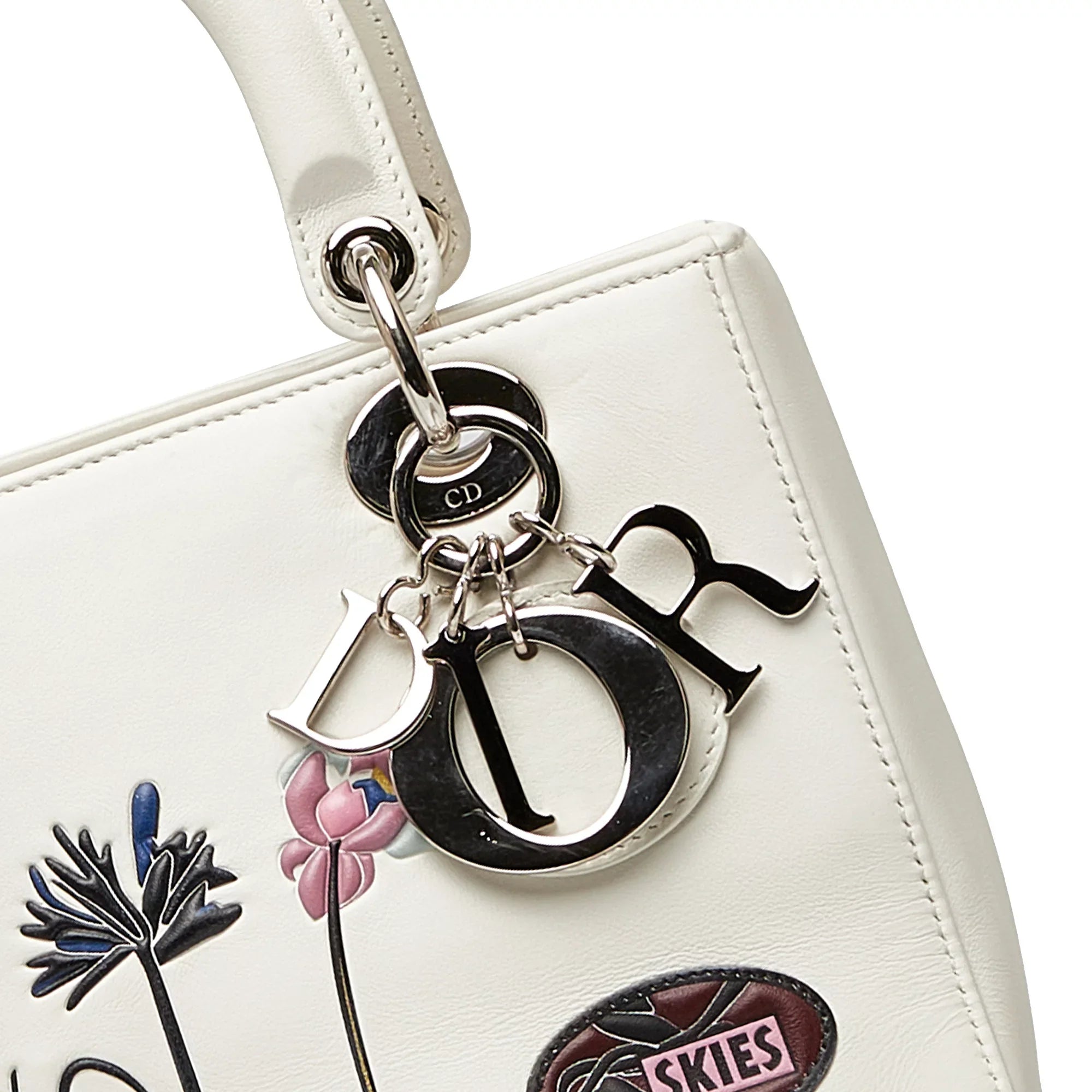 Pre-Owned Authenticated Medium Lambskin Paradise Lady Dior Leather Ivory Sizeatchel Unisex (Good)