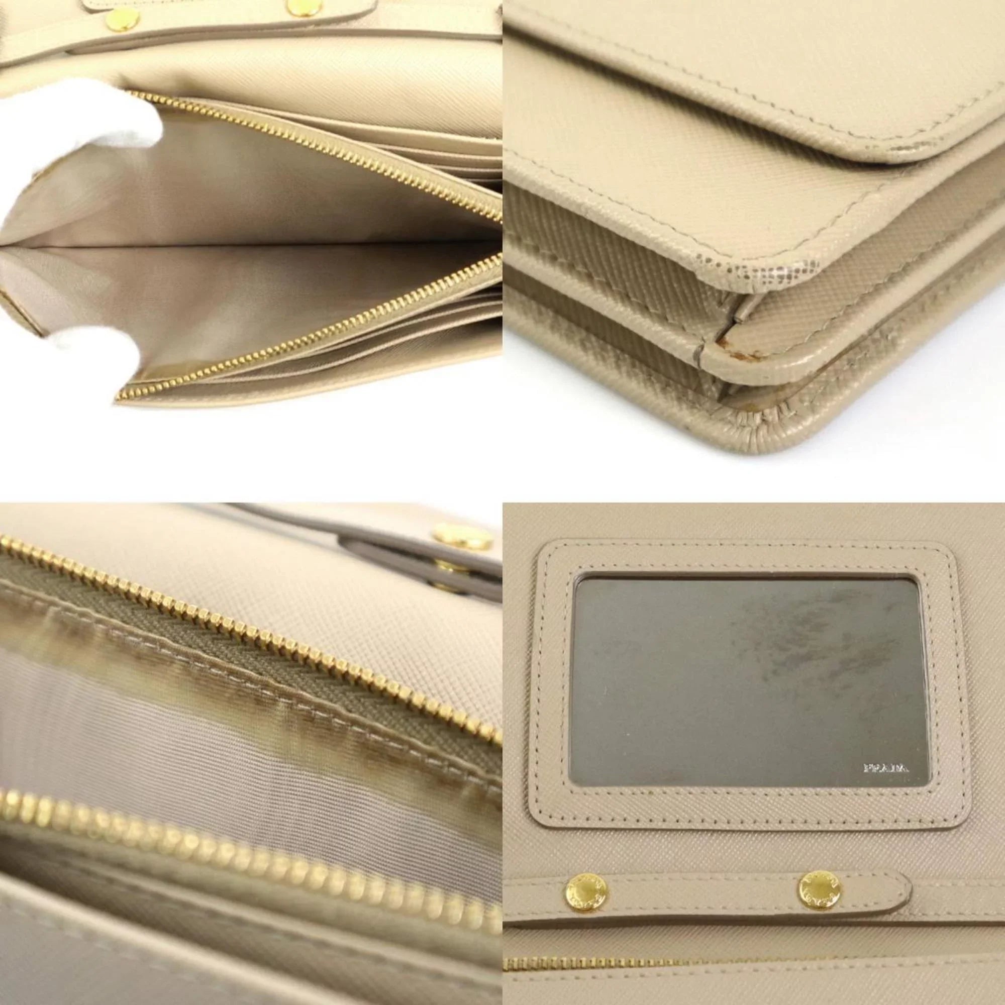Pre-Owned Prada shoulder wallet leather beige ladies (Good)