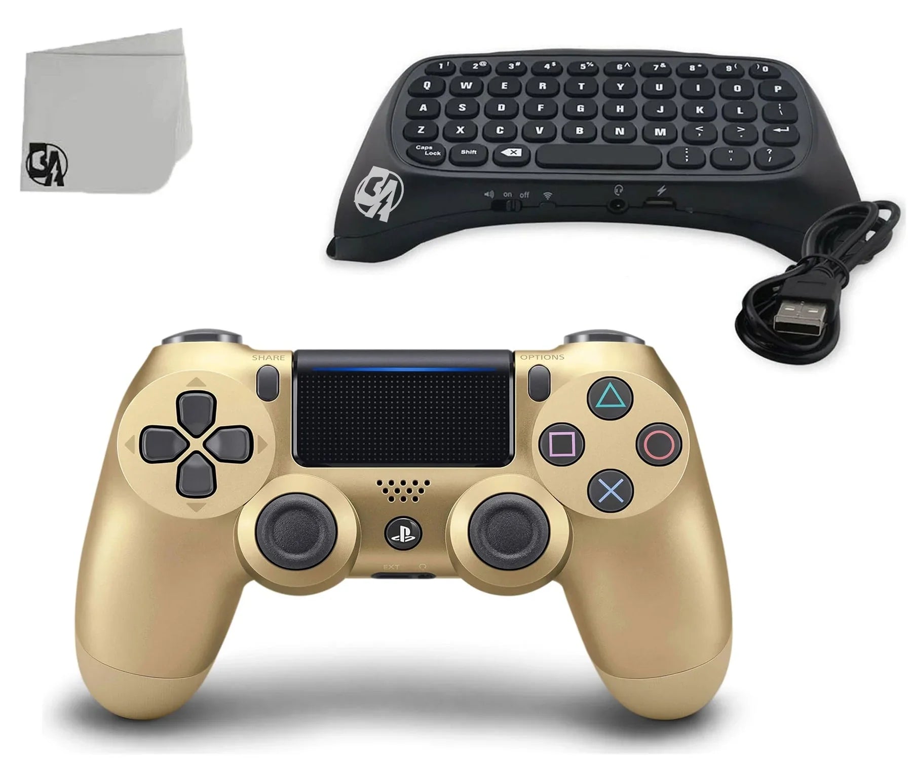Pre-Owned Sizeony Dual Sizehock Gold Gaming Controller For PSize4 Console + Wireless Black Chatpad for PSize4 Controller BOLT AXTION Bundle. (Refurbished: Like New)
