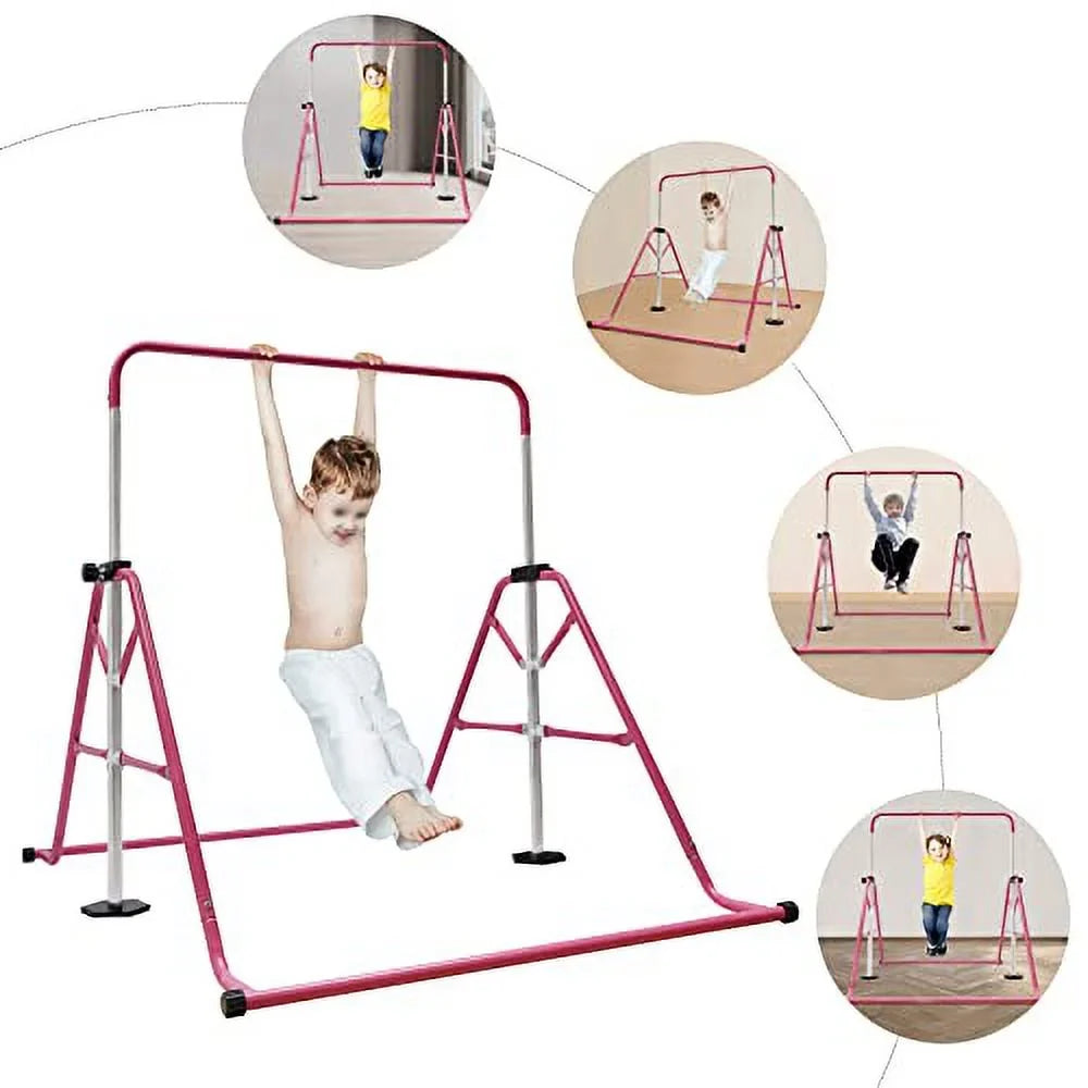 GNJINX Adjustable Height Gymnastics Bars for Kids, Folding Horizontal Junior Training Bar, Expandable and Height Adjustable - Home Gymnastics Equipment