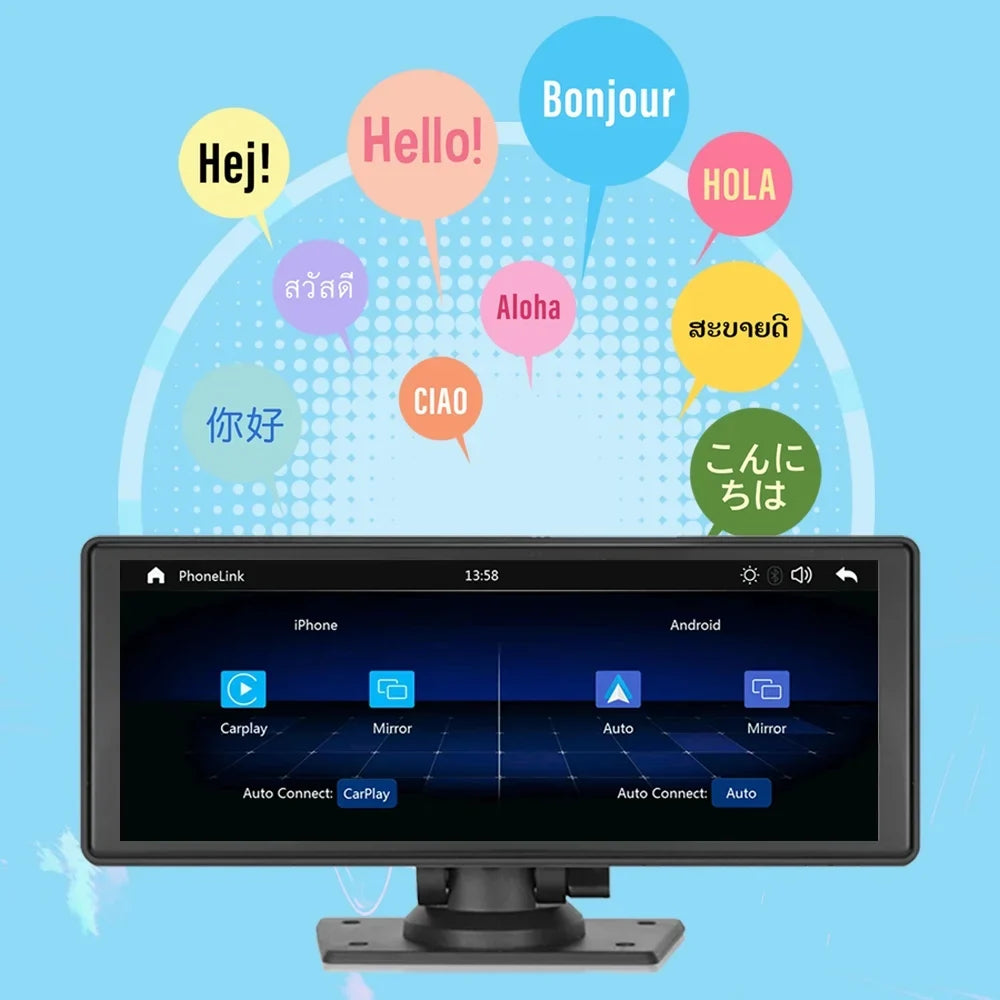 Polarlander 9.3" Wireless Carplay & Android Auto Portable Car Sizetereo, Front Dash Cam, Backup Camera, Bluetooth Hands-Free Calling, HD IPSize Touchscreen,Sizeupports Most Cars