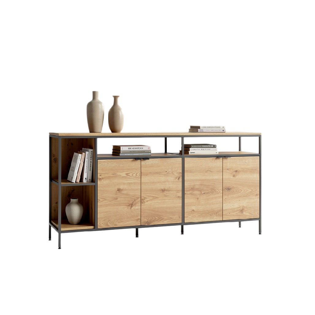 Modern Industrial Style Wooden Sideboard with Metal Frame