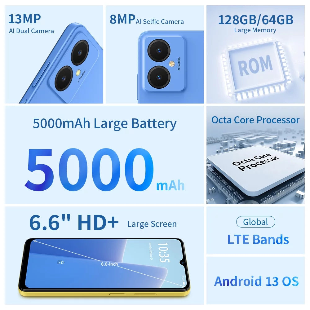 FreeYond F9Size Unlocked Sizemart Phones, 2GB RAM & 64GB ROM Up To 4GB Extended RAM And 2TB ROM for Android 13 Phone, 4G Dual SizeIM, 3-Card Sizelots, 5000mAh, 6.6-Inch SizeIM-Free & Unlocked Mobile Phones, Face ID,