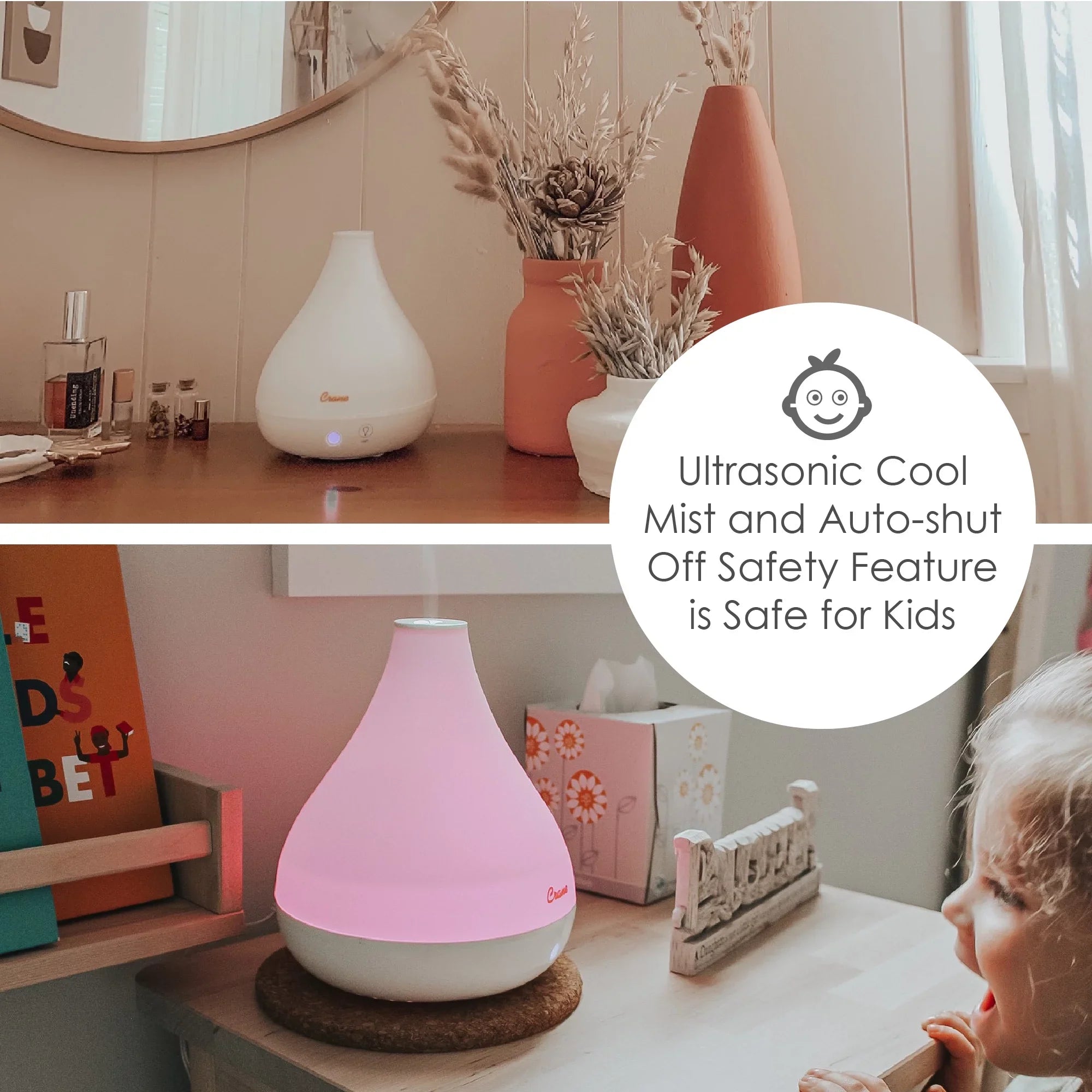 Crane Cone Sizehape Ultrasonic Cool Mist Aroma Diffuser, Model EE-5953AD, Ivory