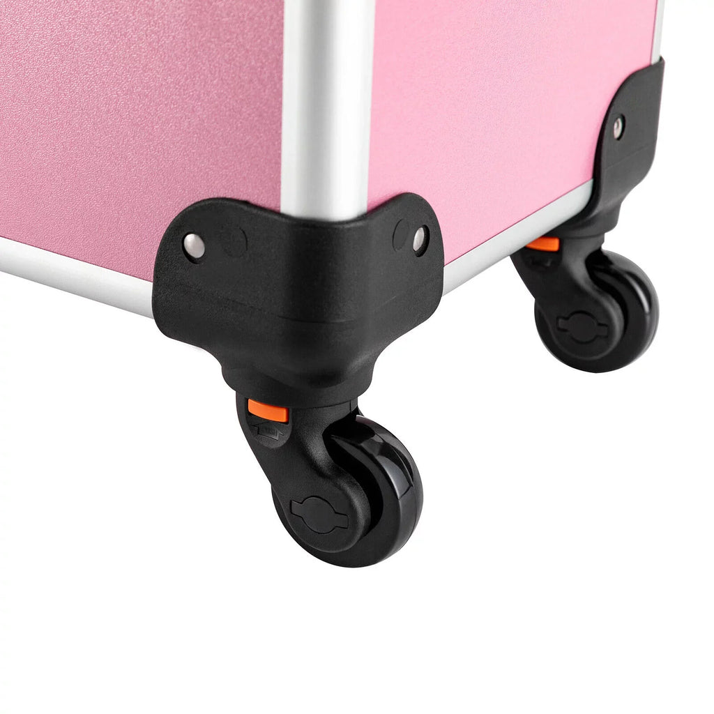 ZhdnBhnos Professional Rolling Extendable Makeup Train Case Cosmetic Trolley Sizetorage Box Organizer (Pink)