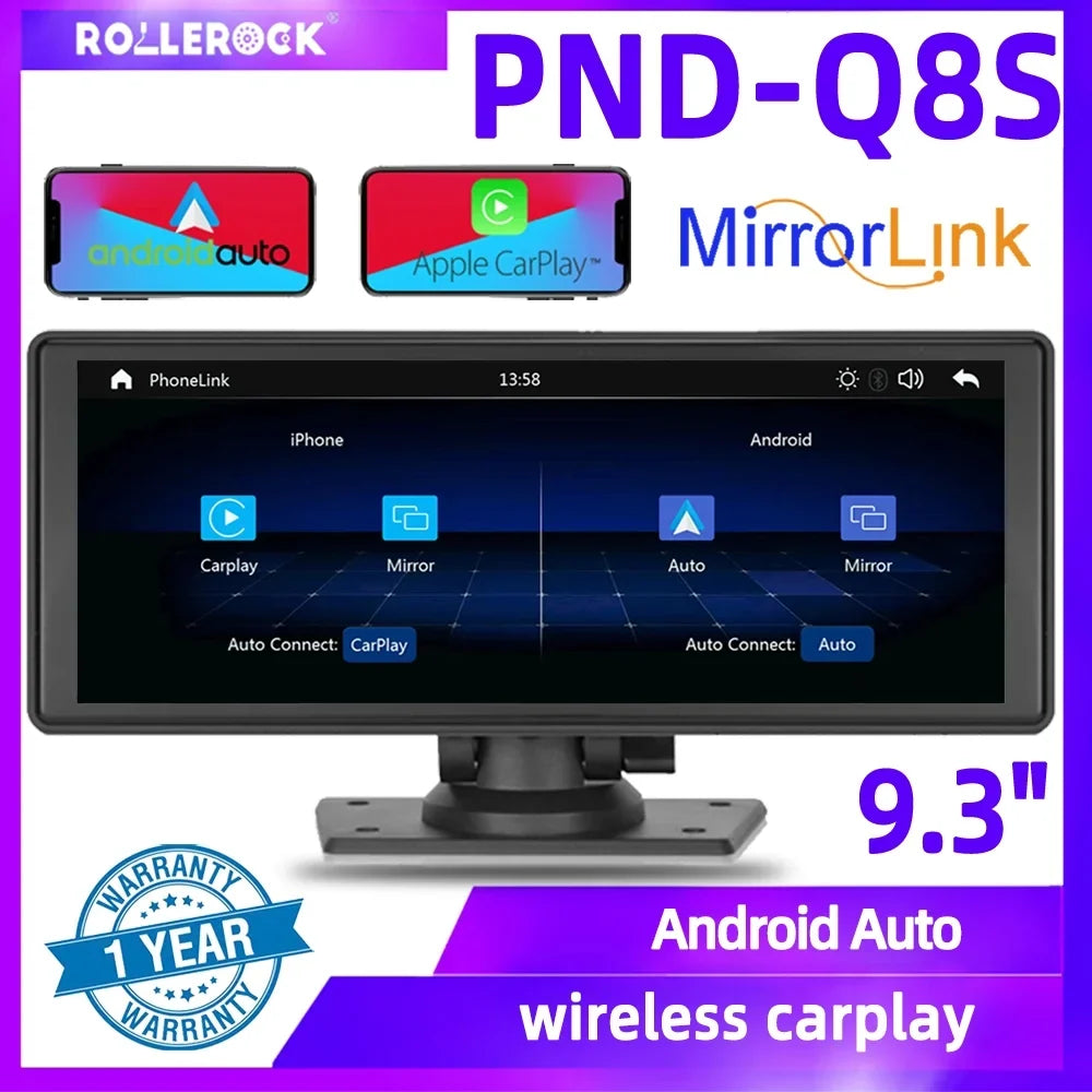 Polarlander 9.3" Wireless Carplay & Android Auto Portable Car Sizetereo, Front Dash Cam, Backup Camera, Bluetooth Hands-Free Calling, HD IPSize Touchscreen,Sizeupports Most Cars