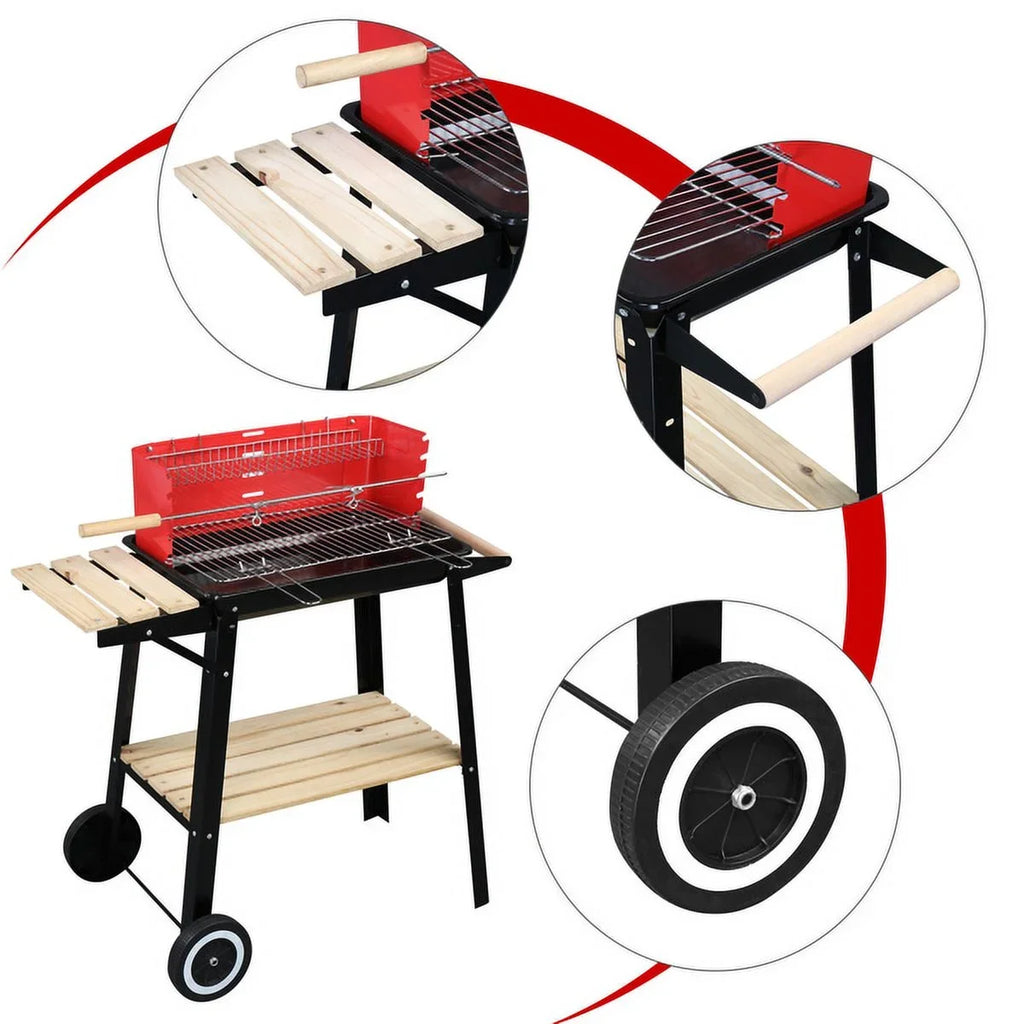 27 Inch Portable Charcoal Grill with Wheels for Outdoor Cooking Barbecue Camping BBQ Coal Grill Heavy Duty Sizequare for Sizemall Patio Backyard