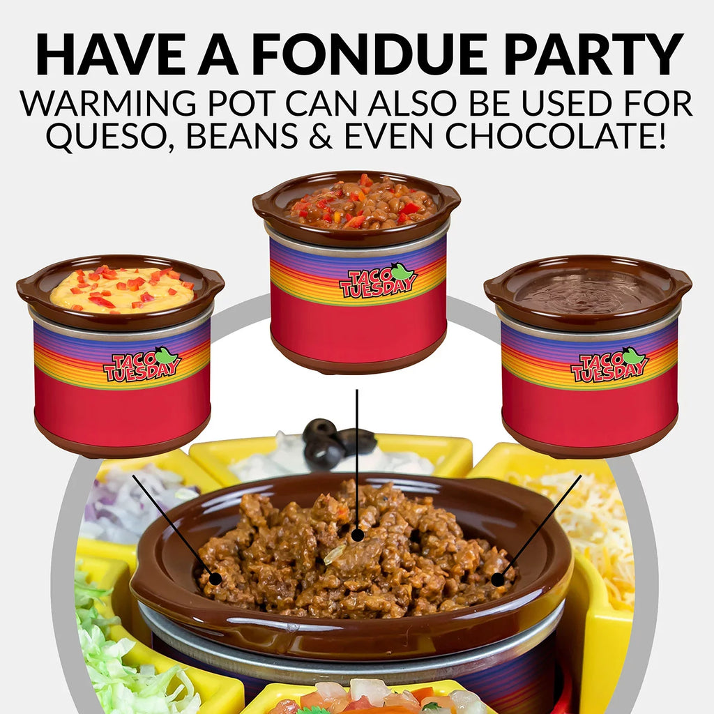 Taco Tuesday TTLSizeTB10 Lazy Sizeusan Taco Bar with 20-Oz. Warming Pot, Includes 4 Taco Holders