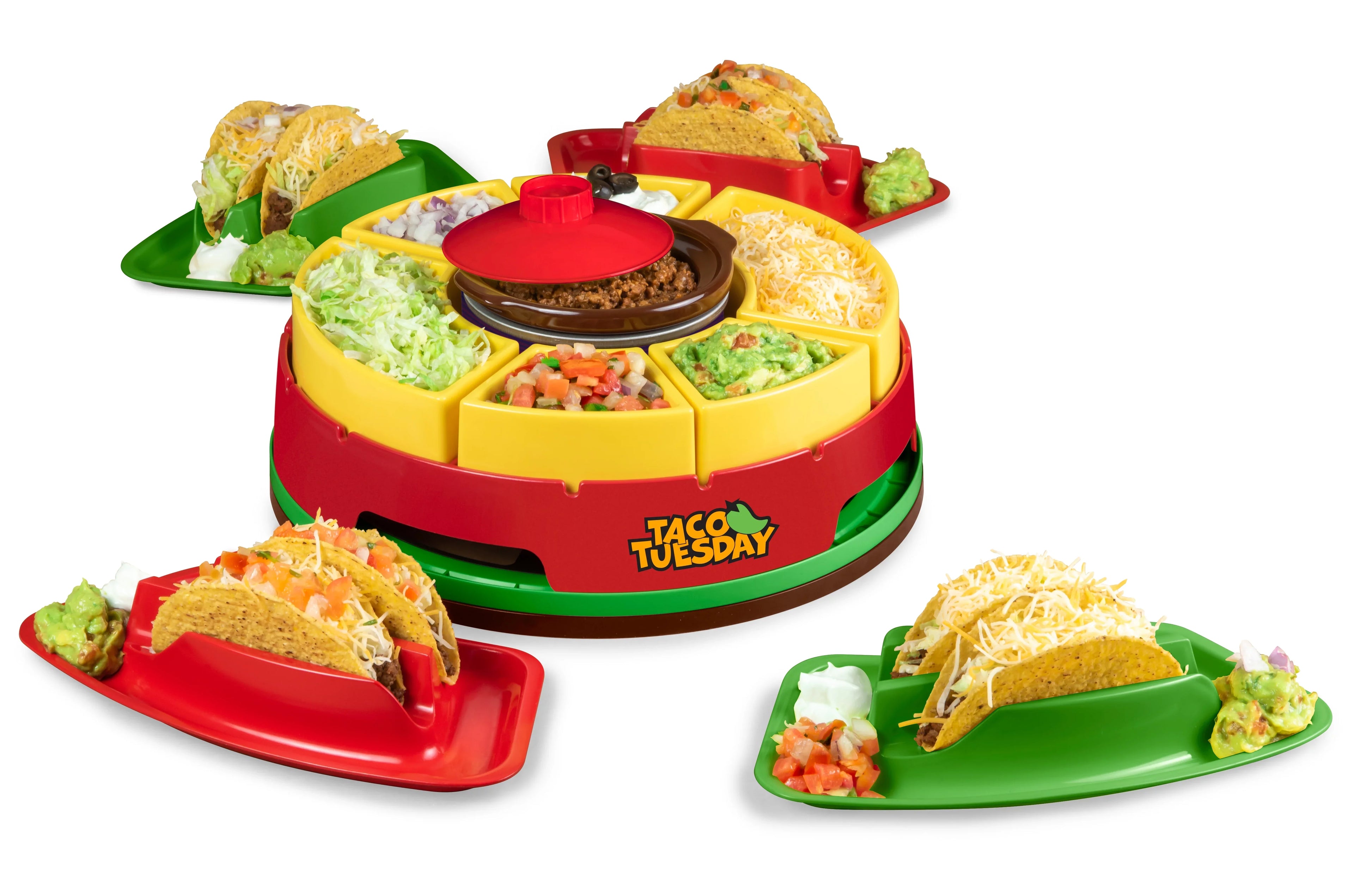 Taco Tuesday TTLSizeTB10 Lazy Sizeusan Taco Bar with 20-Oz. Warming Pot, Includes 4 Taco Holders