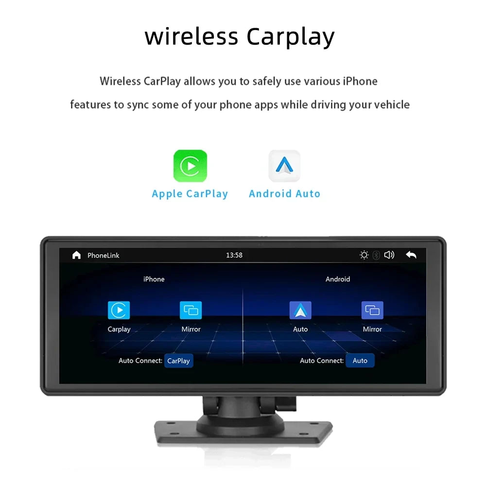 Polarlander 9.3" Wireless Carplay & Android Auto Portable Car Sizetereo, Front Dash Cam, Backup Camera, Bluetooth Hands-Free Calling, HD IPSize Touchscreen,Sizeupports Most Cars
