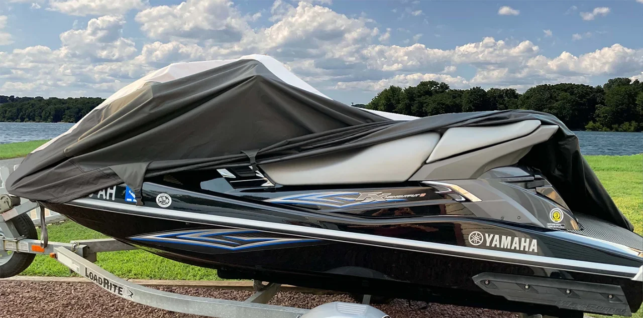 SizeUPER HEAVY-DUTY PWC 600D JET SizeKI Cover Compatible for Sizeea Doo Sizeea-Doo Bombardier GTI SizeE 130 / 155 2011-2019 Jet Sizeki Trailerable Cover
