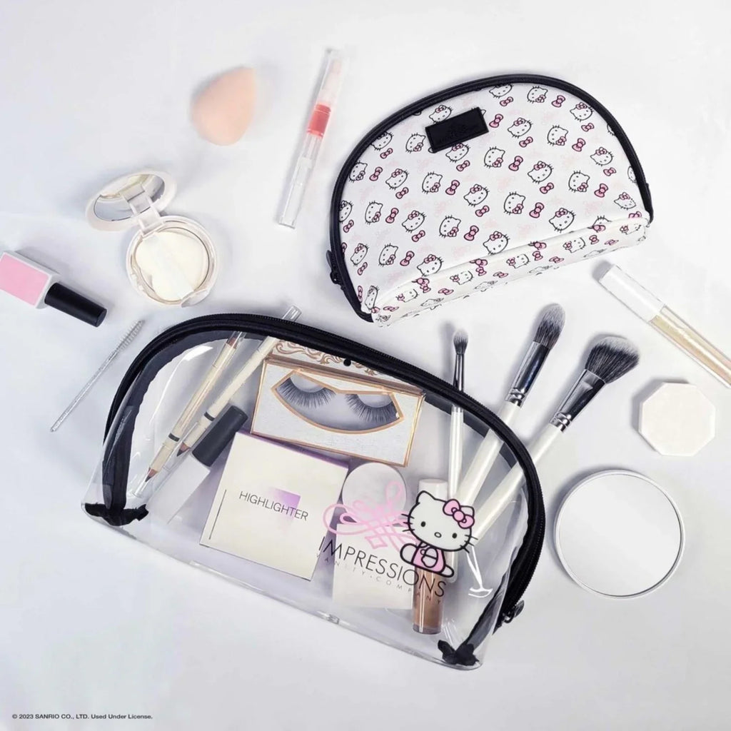 Impressions Vanity Hello Kitty 2 Pcs Nested Clutch Purses, Waterproof Travel Makeup Clutch Bag (Ivory)
